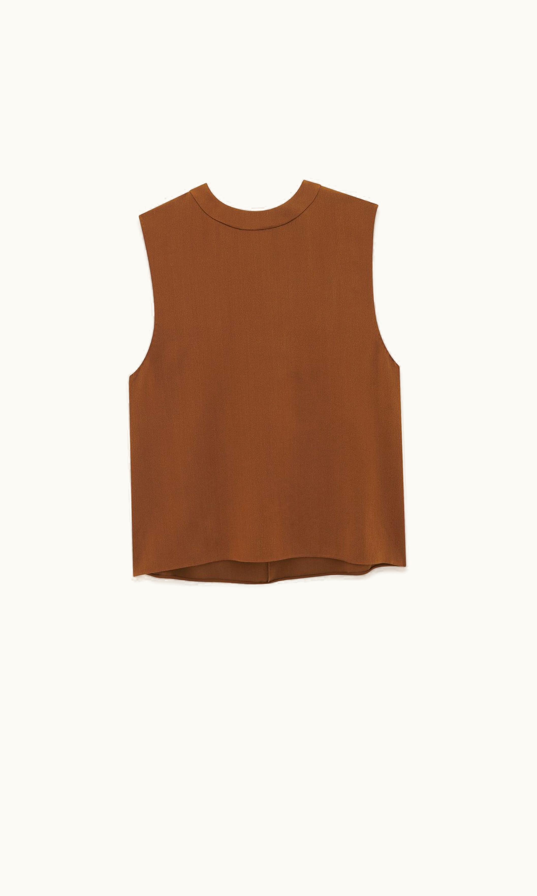 Saint Laurent Saint Laurent Tank Top In Silk Satin Crepe Brun Chene
