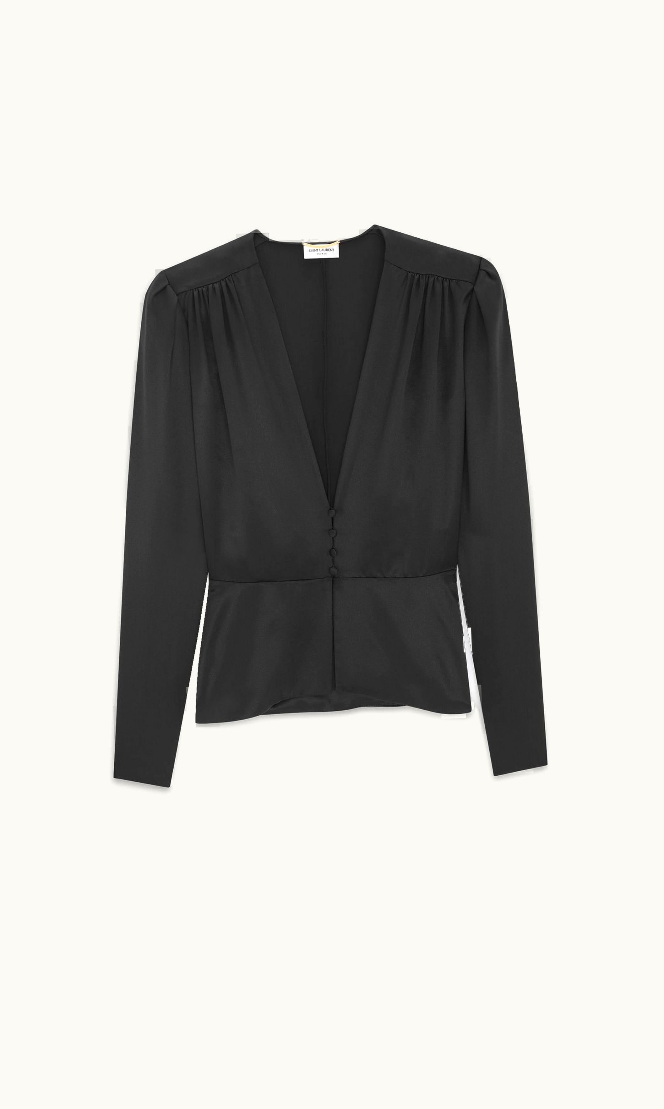 Saint Laurent Saint Laurent Peplum Blouse In Silk Satin Crepe Black