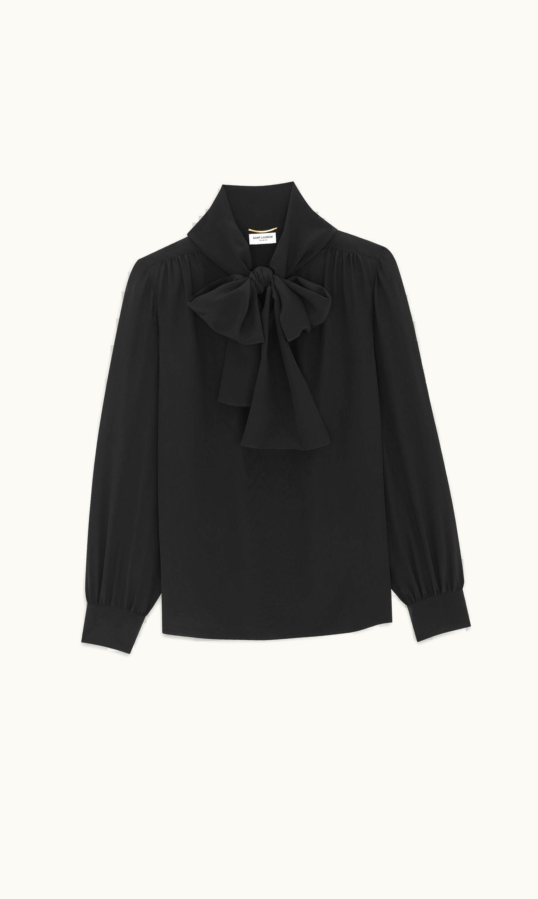 Saint Laurent Saint Laurent Lavallière-Neck Blouse In Silk Crepe De Chine Black