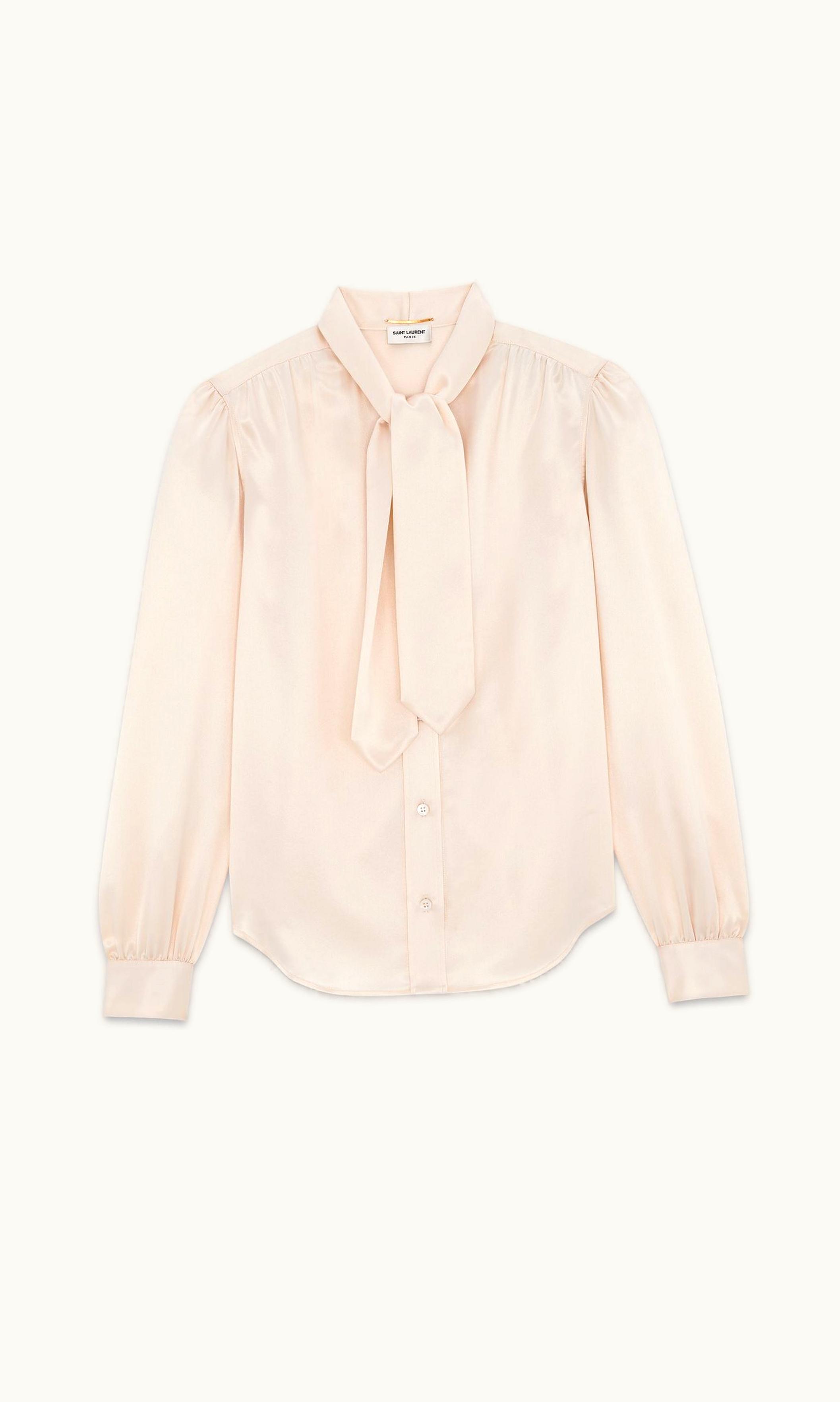 Saint Laurent Saint Laurent Lavallière-Neck Blouse In Silk Satin Craie