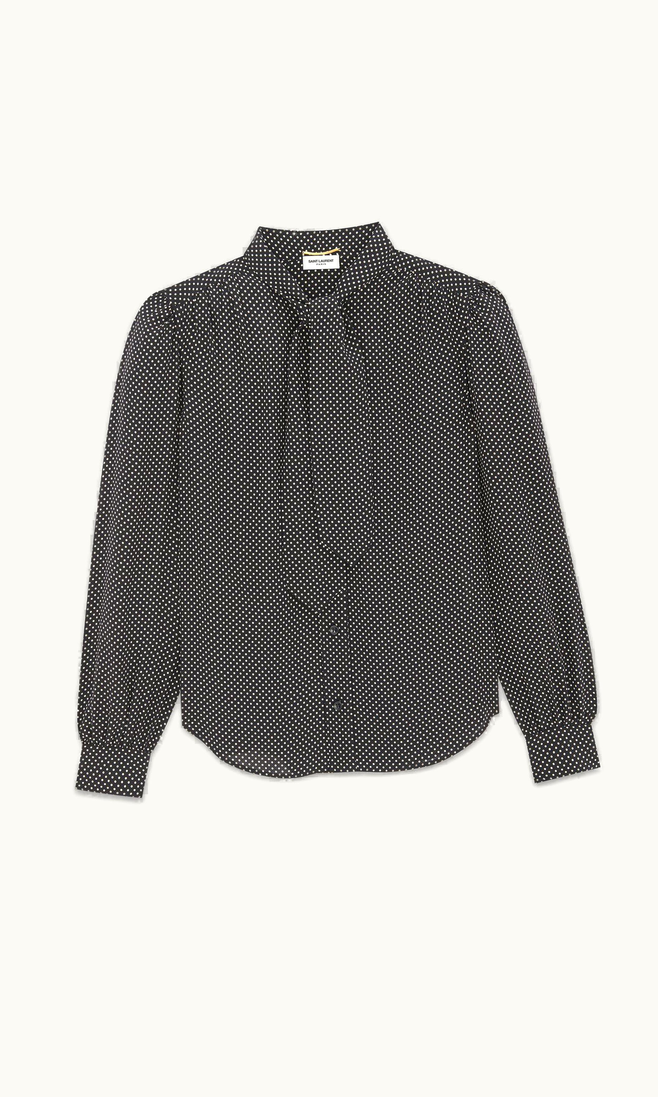 Saint Laurent Saint Laurent Lavallière-Neck Blouse In Dotted Silk Satin Noir Craie