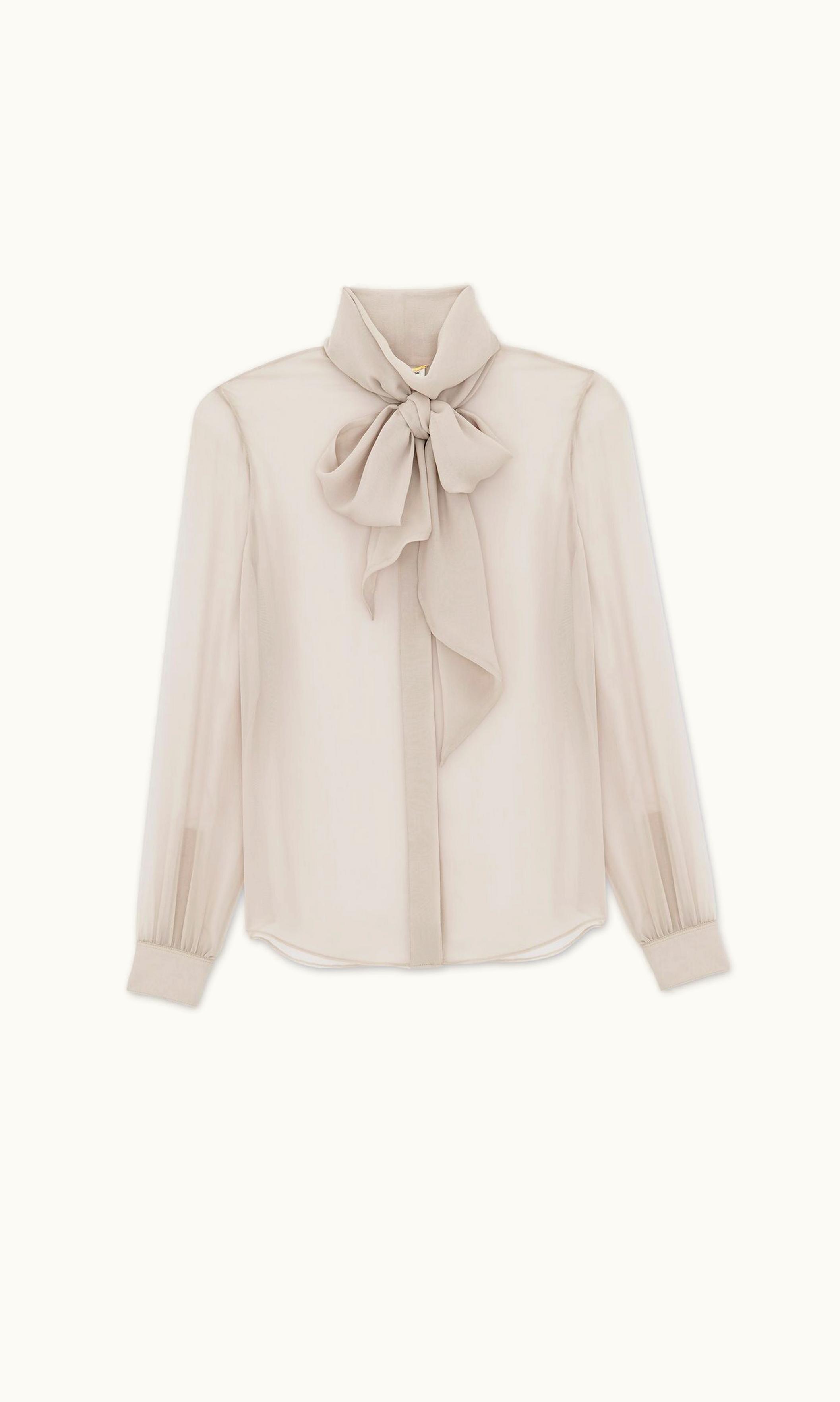 Saint Laurent Saint Laurent Blouse In Silk Muslin Crepe Gris Nude