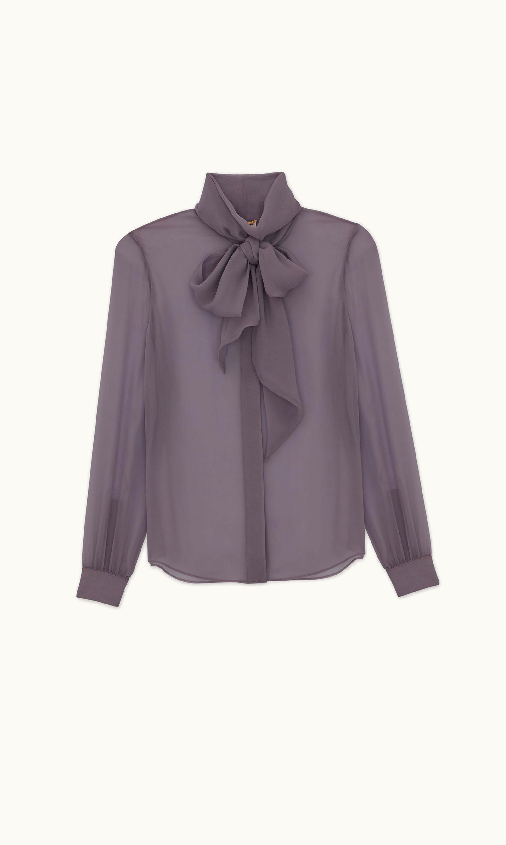 Saint Laurent Saint Laurent Blouse In Silk Muslin Crepe Amethyste Fume