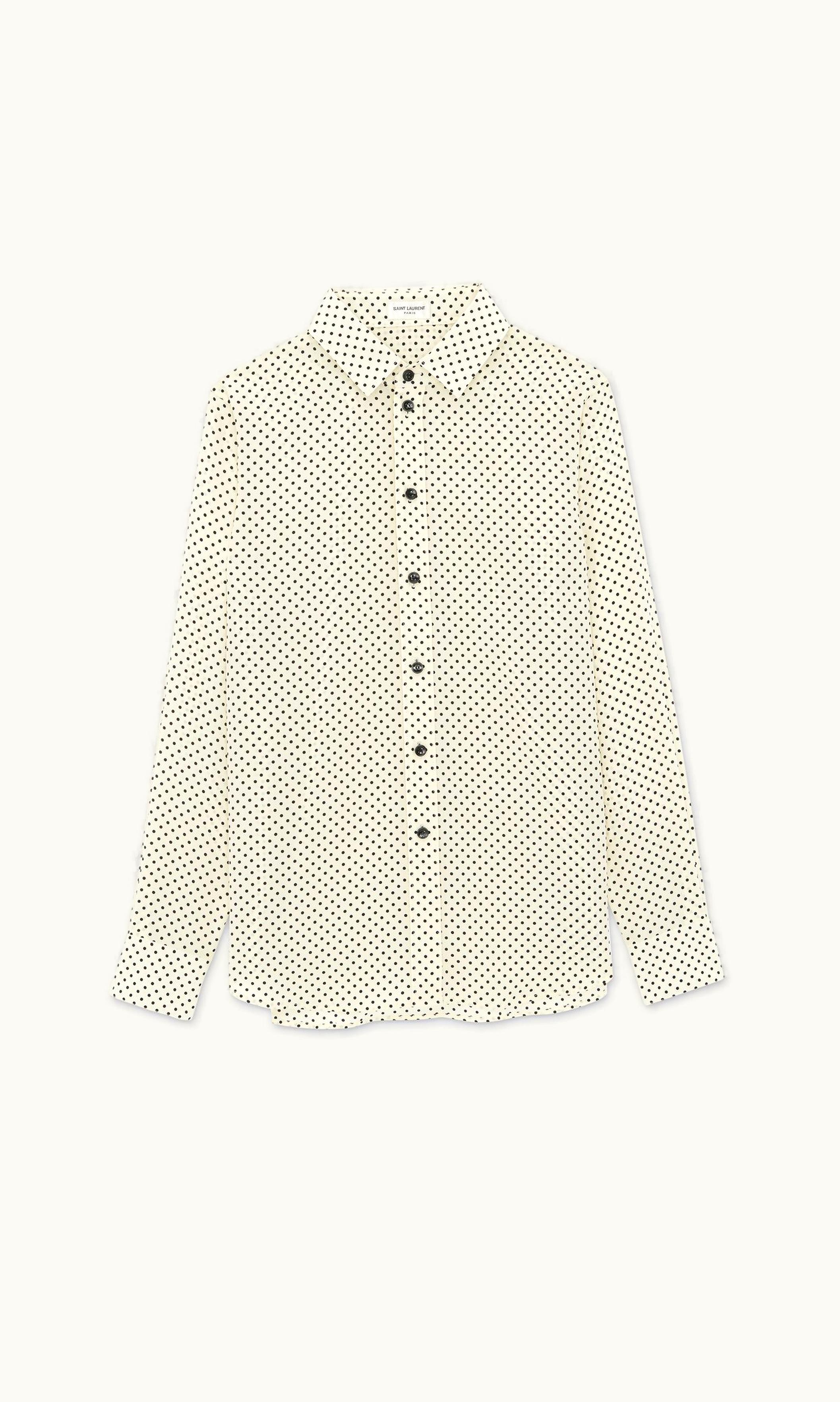 Saint Laurent Saint Laurent Classic Shirt In Dotted Crepe De Chine Noir Craie