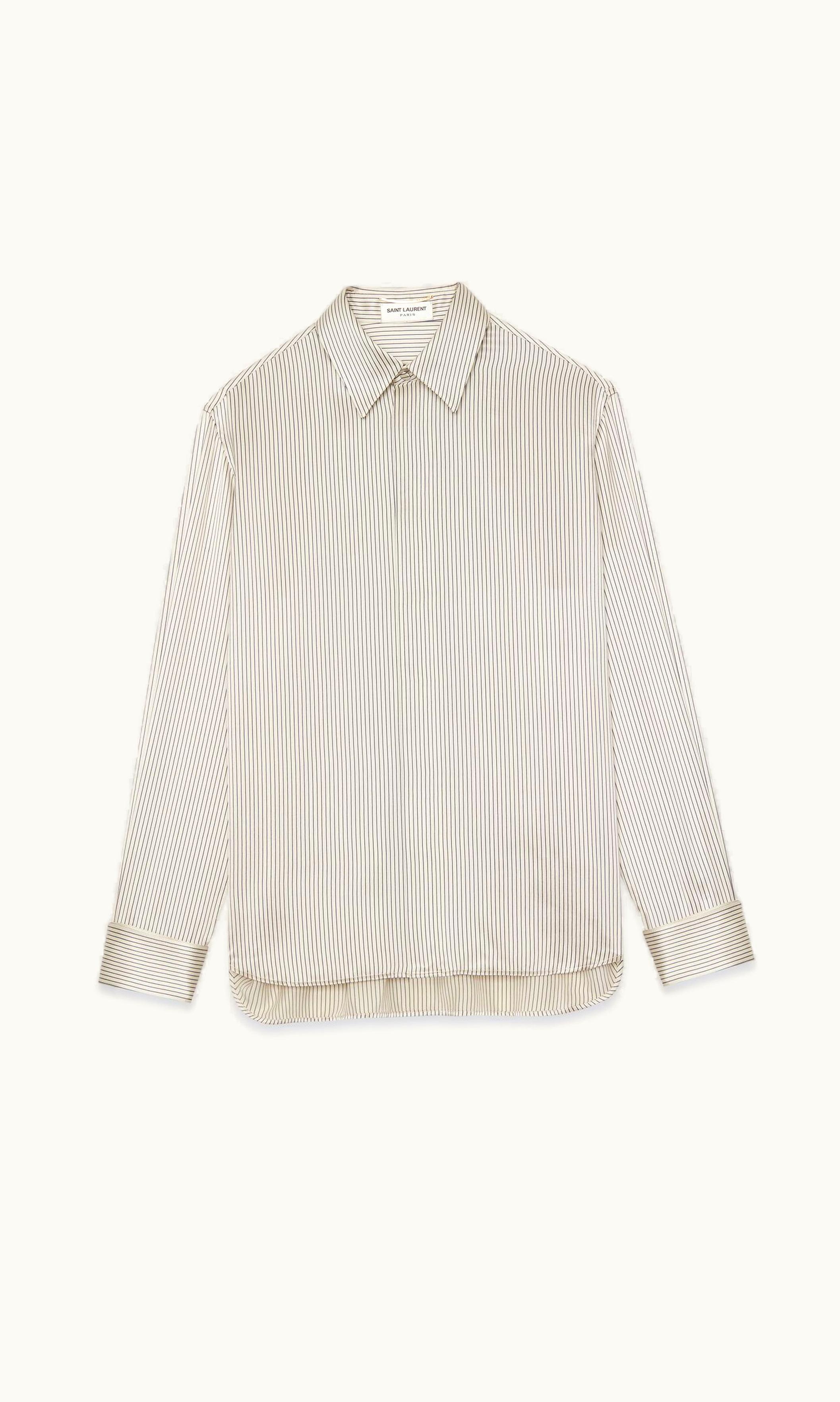Saint Laurent Saint Laurent Boyfriend Shirt In Striped Silk Satin Craie Marine