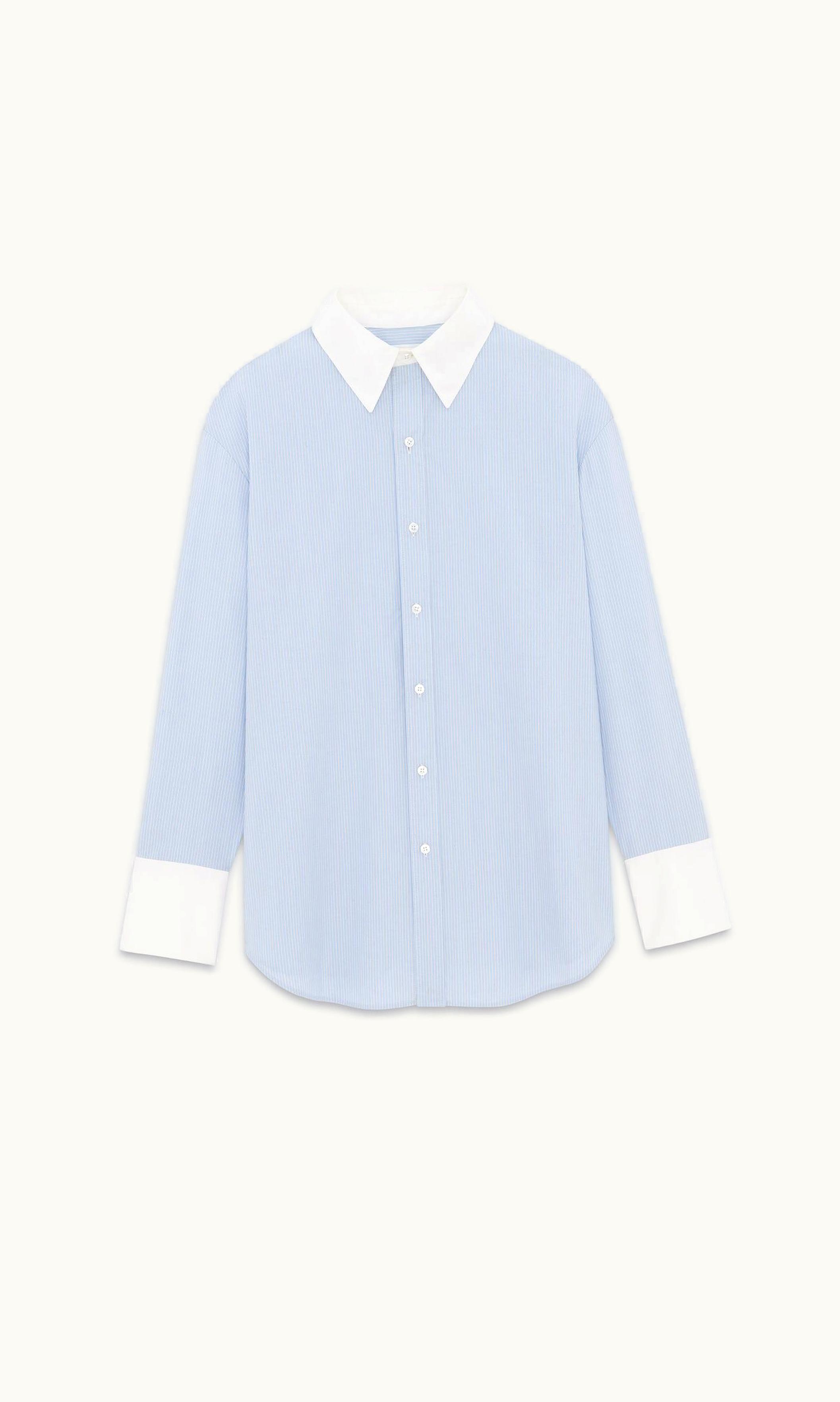 Saint Laurent Saint Laurent Winchester Boyfriend Shirt In Cotton Bleu Blanc