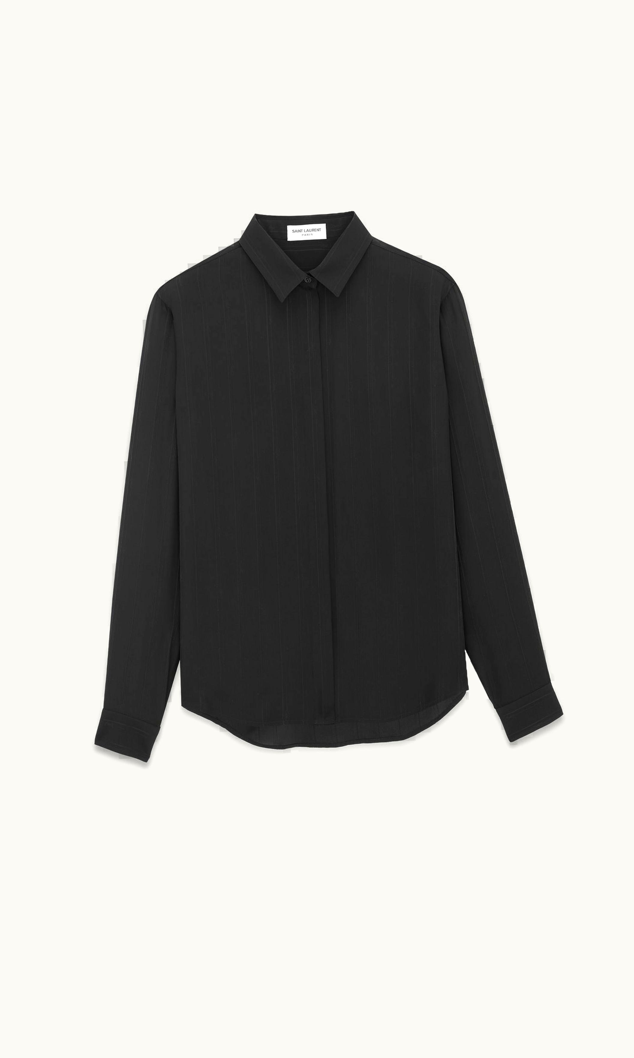 Saint Laurent Saint Laurent Shirt In Matte And Shiny Cassandre Striped Silk Black