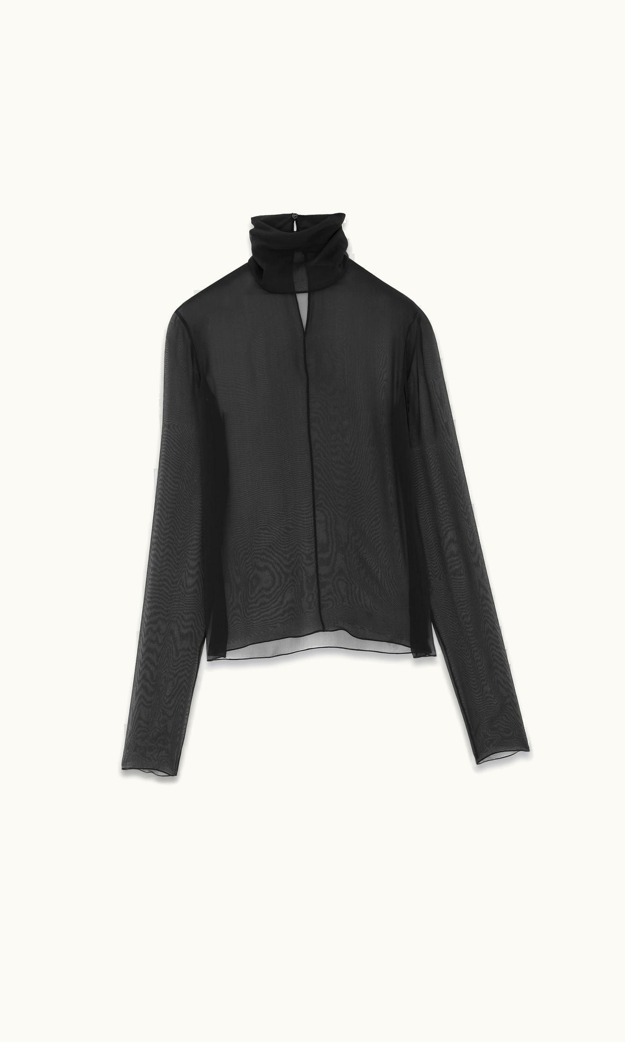 Saint Laurent Saint Laurent Turtleneck Blouse In Silk Muslin Crepe Black