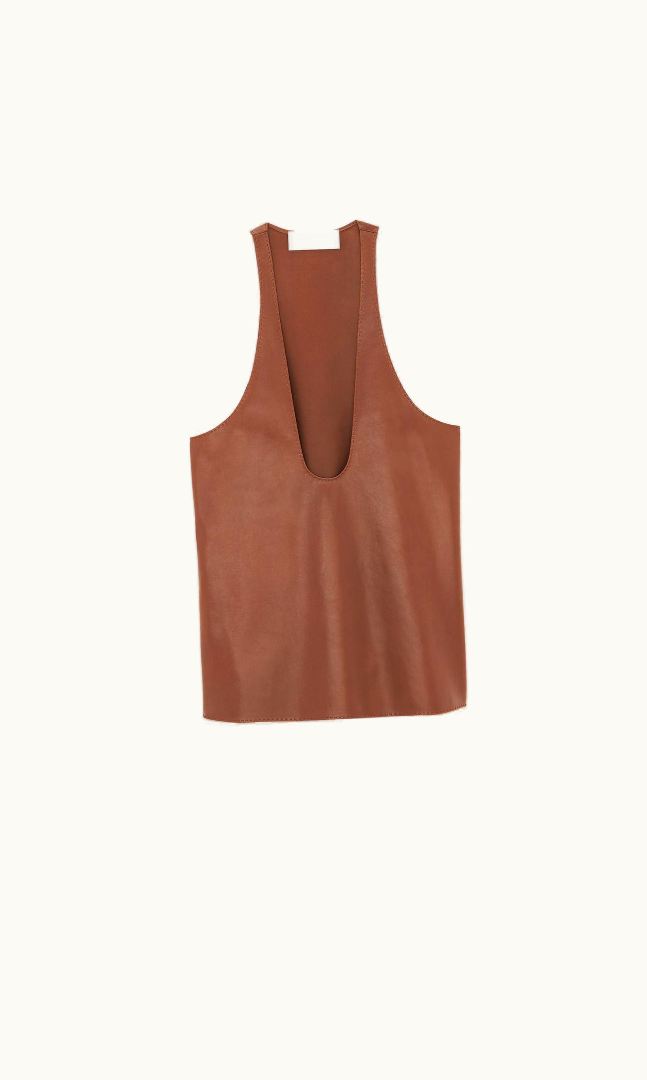 Saint Laurent Saint Laurent Tank Top In Shiny Lambskin Brun Chene
