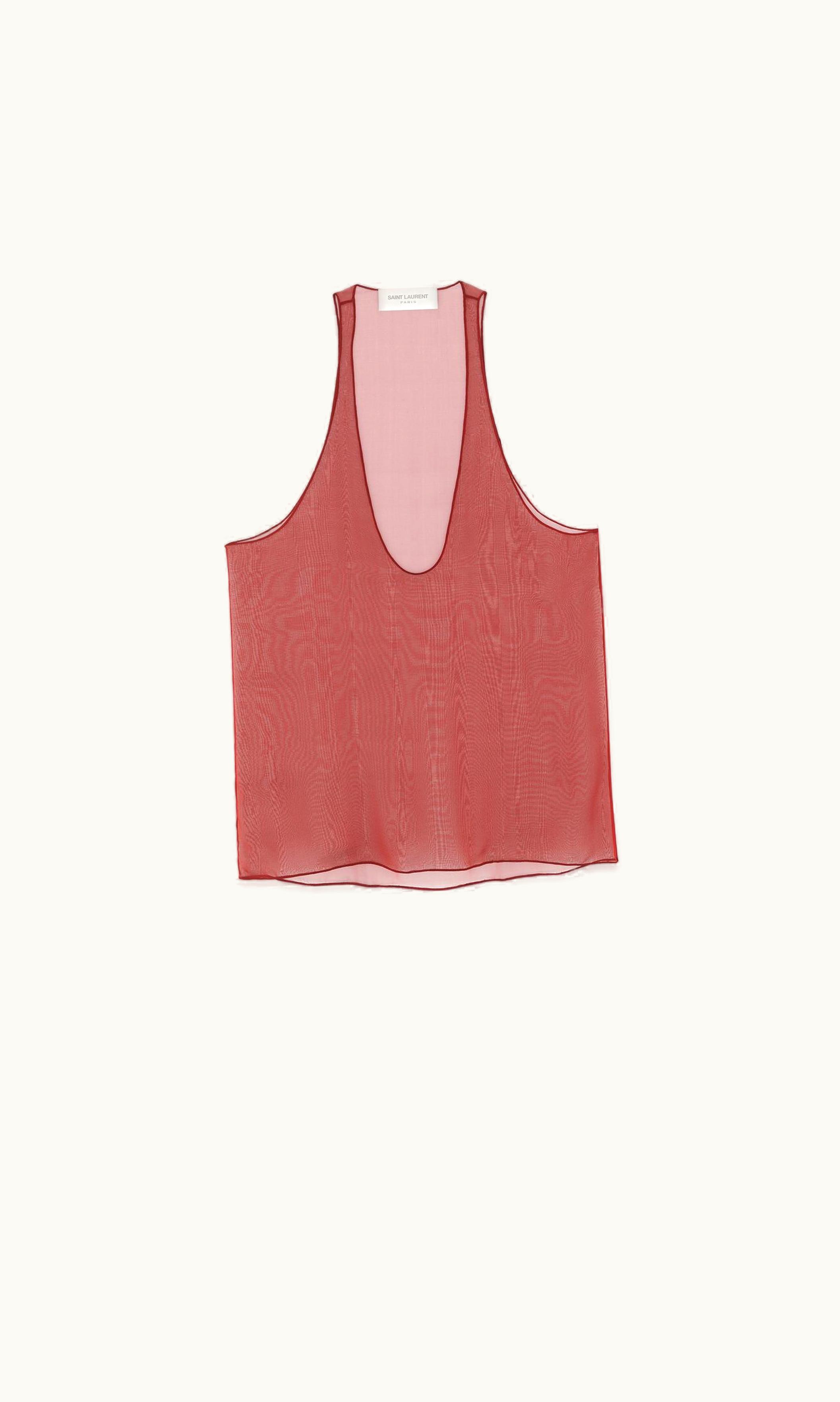 Saint Laurent Saint Laurent Sheer Tank Top In Silk Muslin Rouge