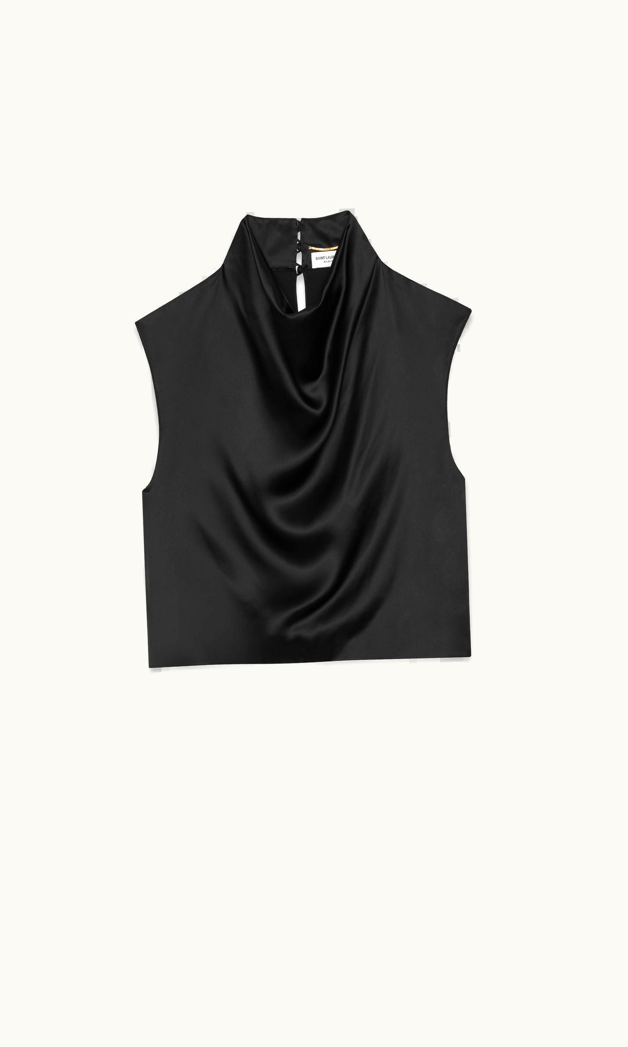 Saint Laurent Saint Laurent Cowl-Neck Crop Top In Satin Black BLACK