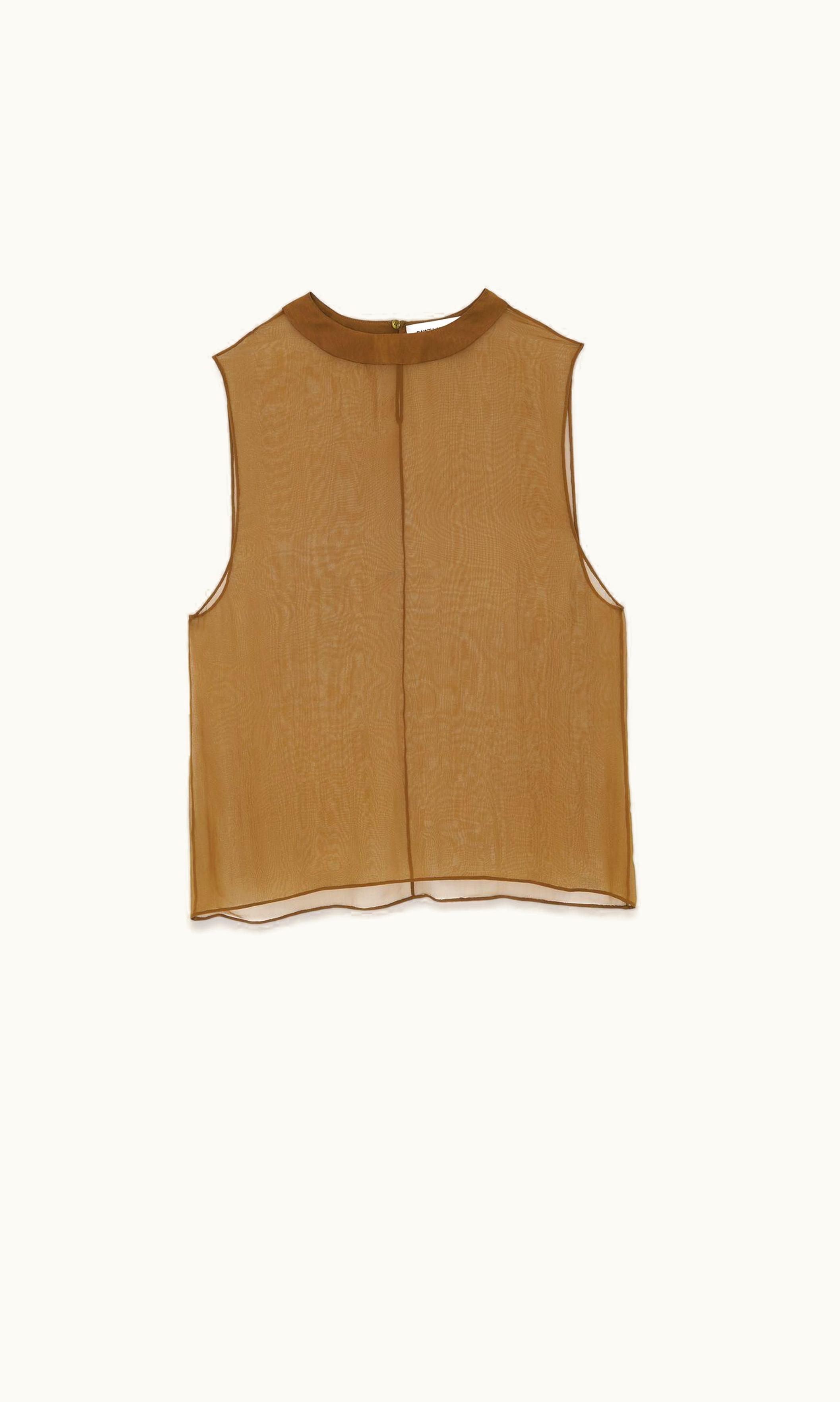 Saint Laurent Saint Laurent Sheer Tank Top In Silk Muslin Kaki