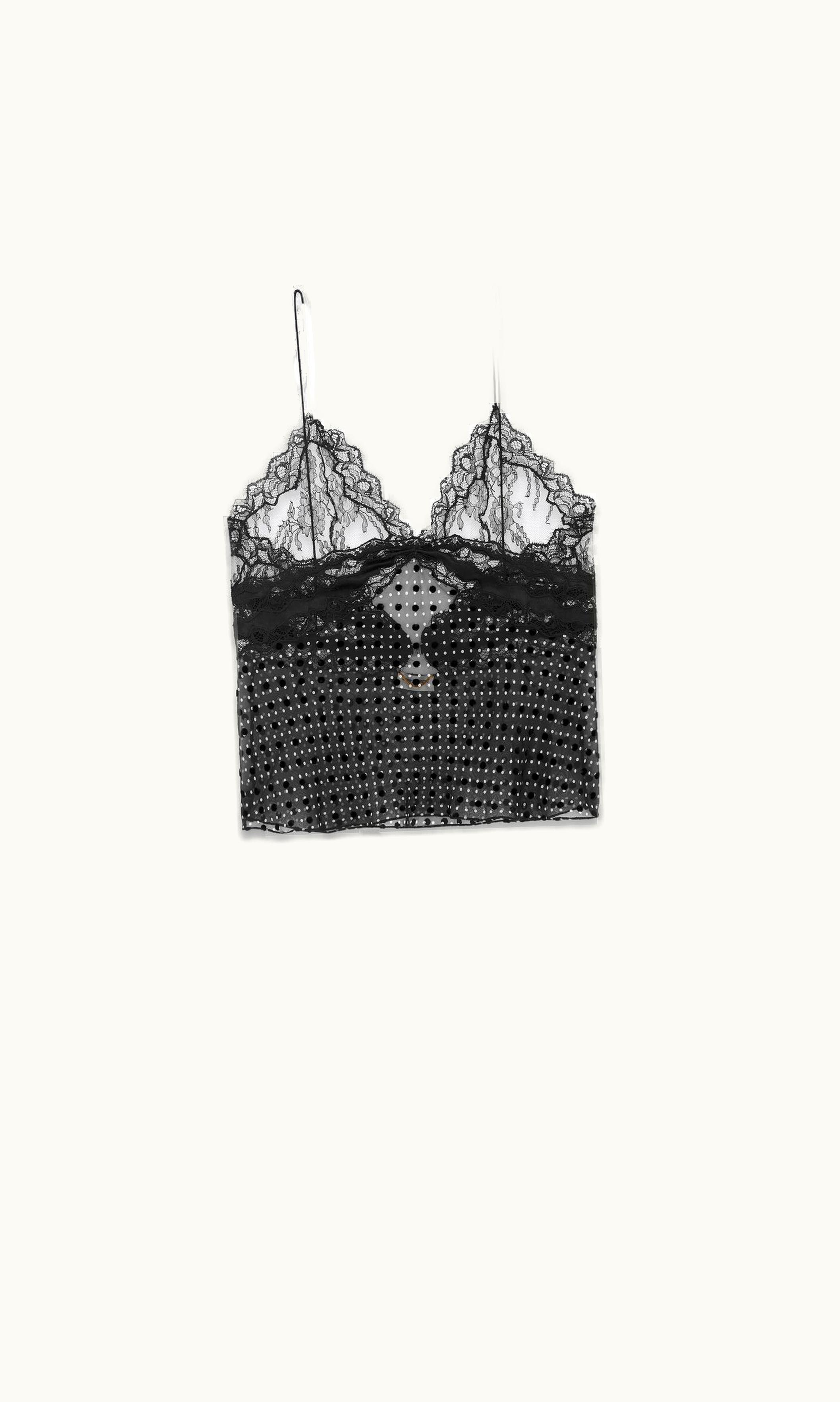 Saint Laurent Saint Laurent Lingerie Top In Dotted Silk Muslin Noir Craie