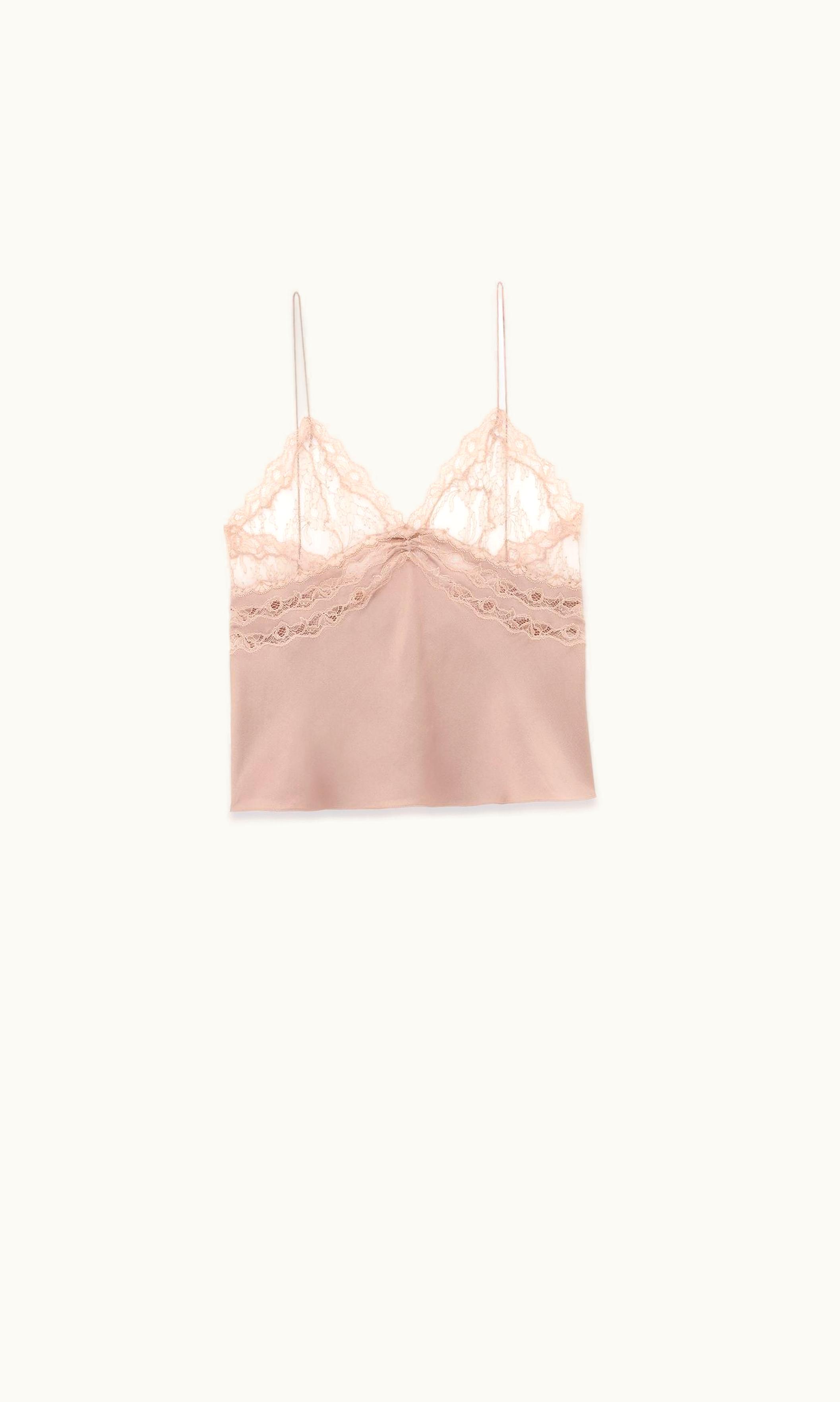 Saint Laurent Saint Laurent Lingerie Top In Silk Satin Crepe Rose Des Sables