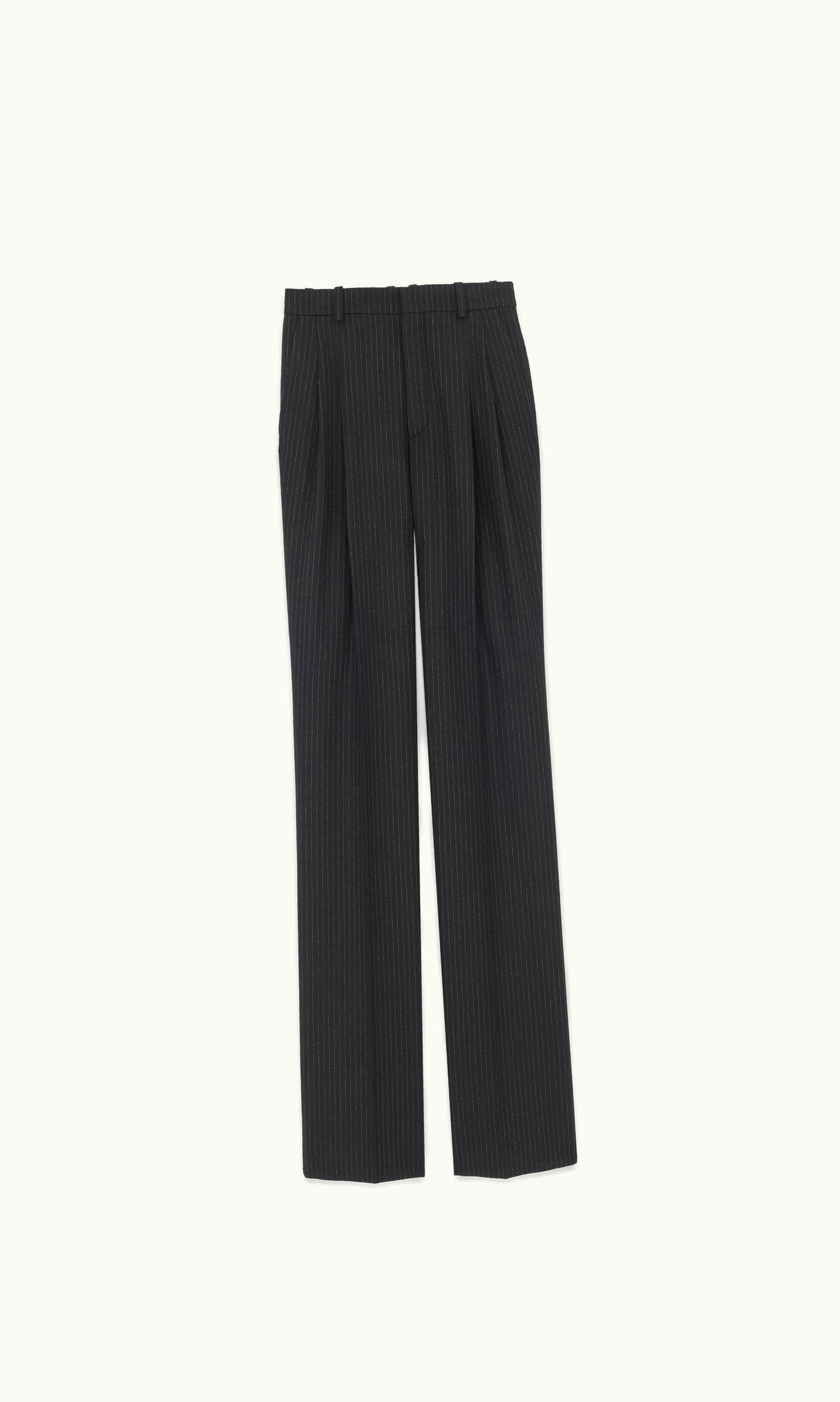 Saint Laurent Saint Laurent Wide-Leg Pants In Striped Wool Flannel Noir Craie