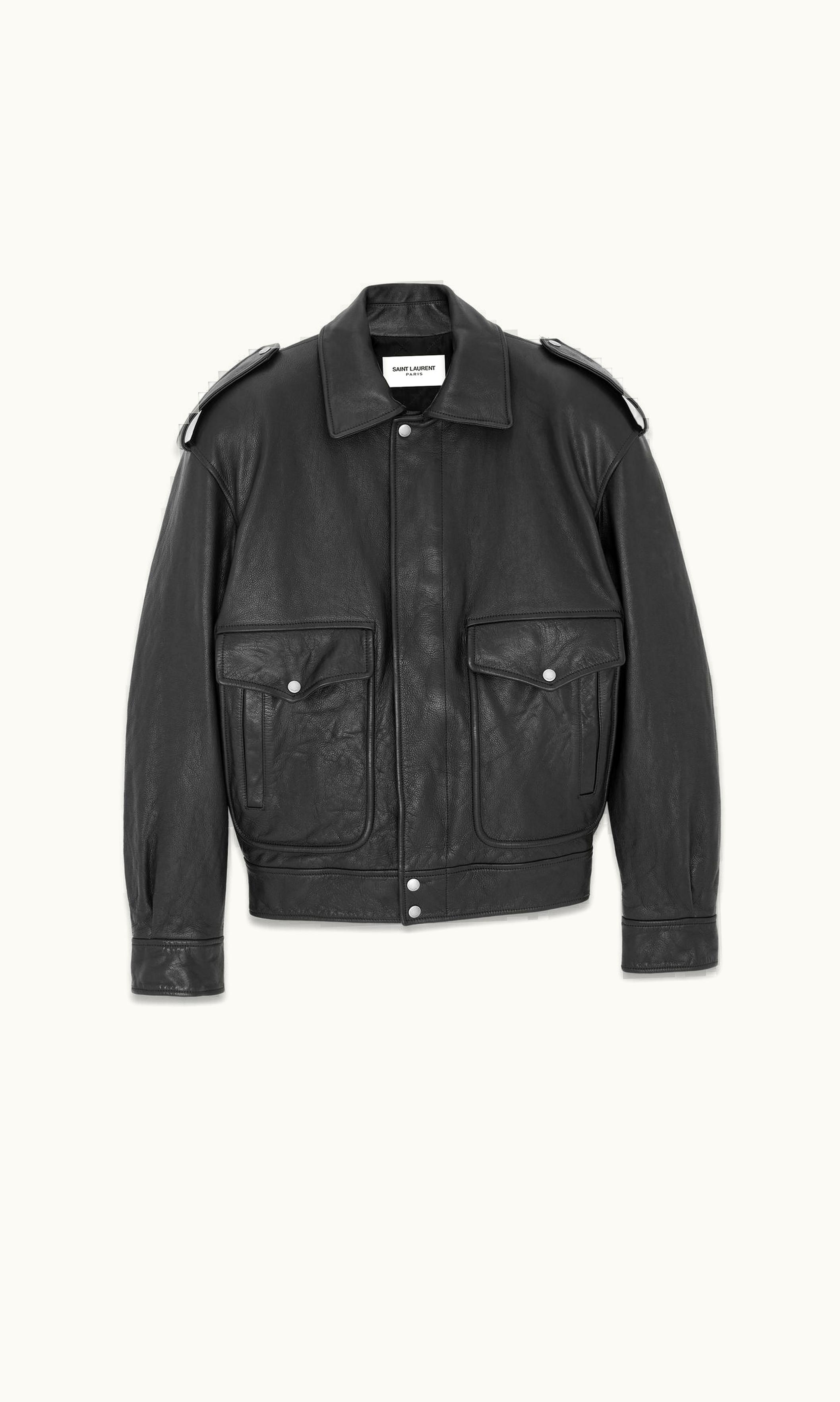 Saint Laurent Saint Laurent Oversized Jacket In Grained Leather Black