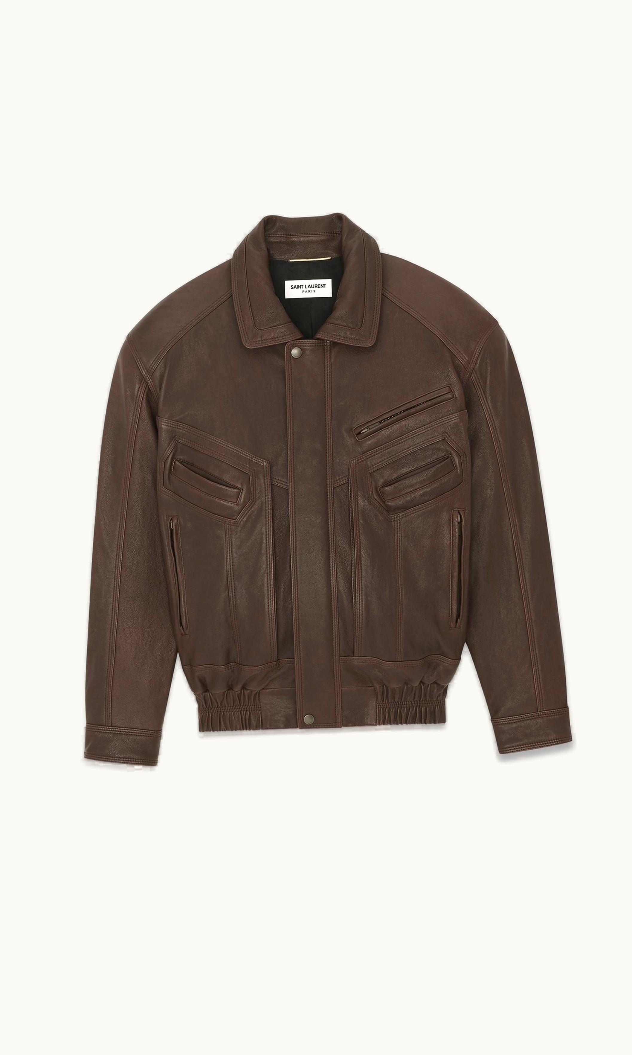Saint Laurent Saint Laurent Jacket In Wrinkled Lambskin Marron Fonce