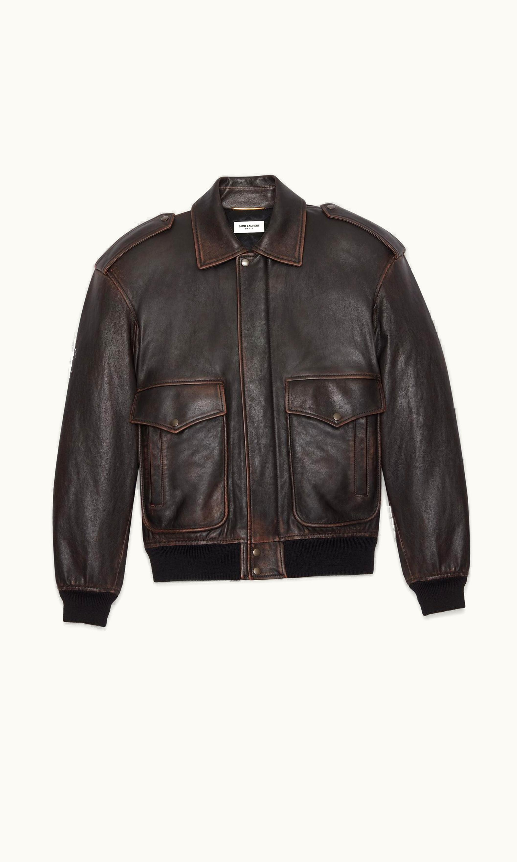 Saint Laurent Saint Laurent Oversized Jacket In Aged Lambskin Reglisse Et Auburn