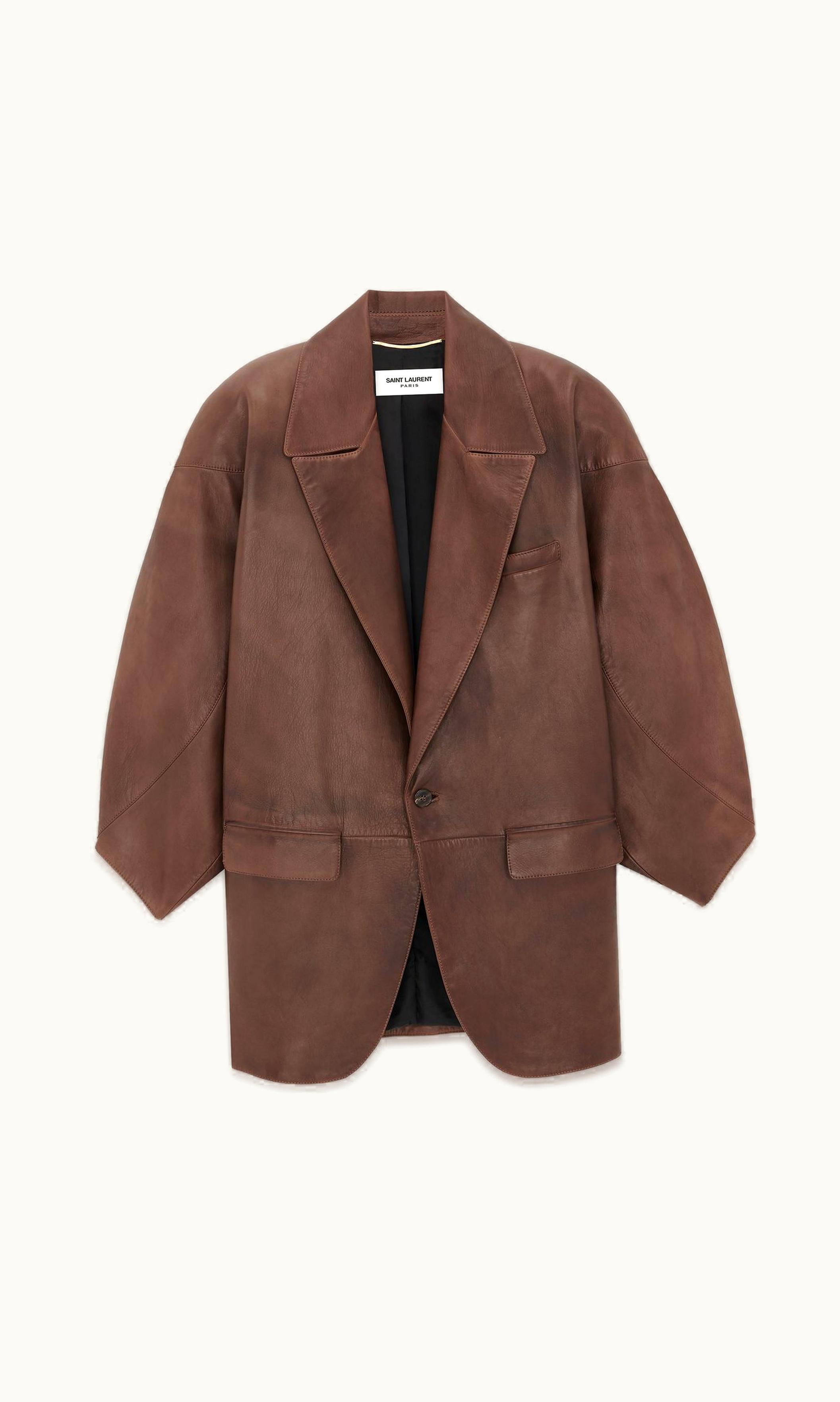 Saint Laurent Saint Laurent Oversized Jacket In Lambskin Marron