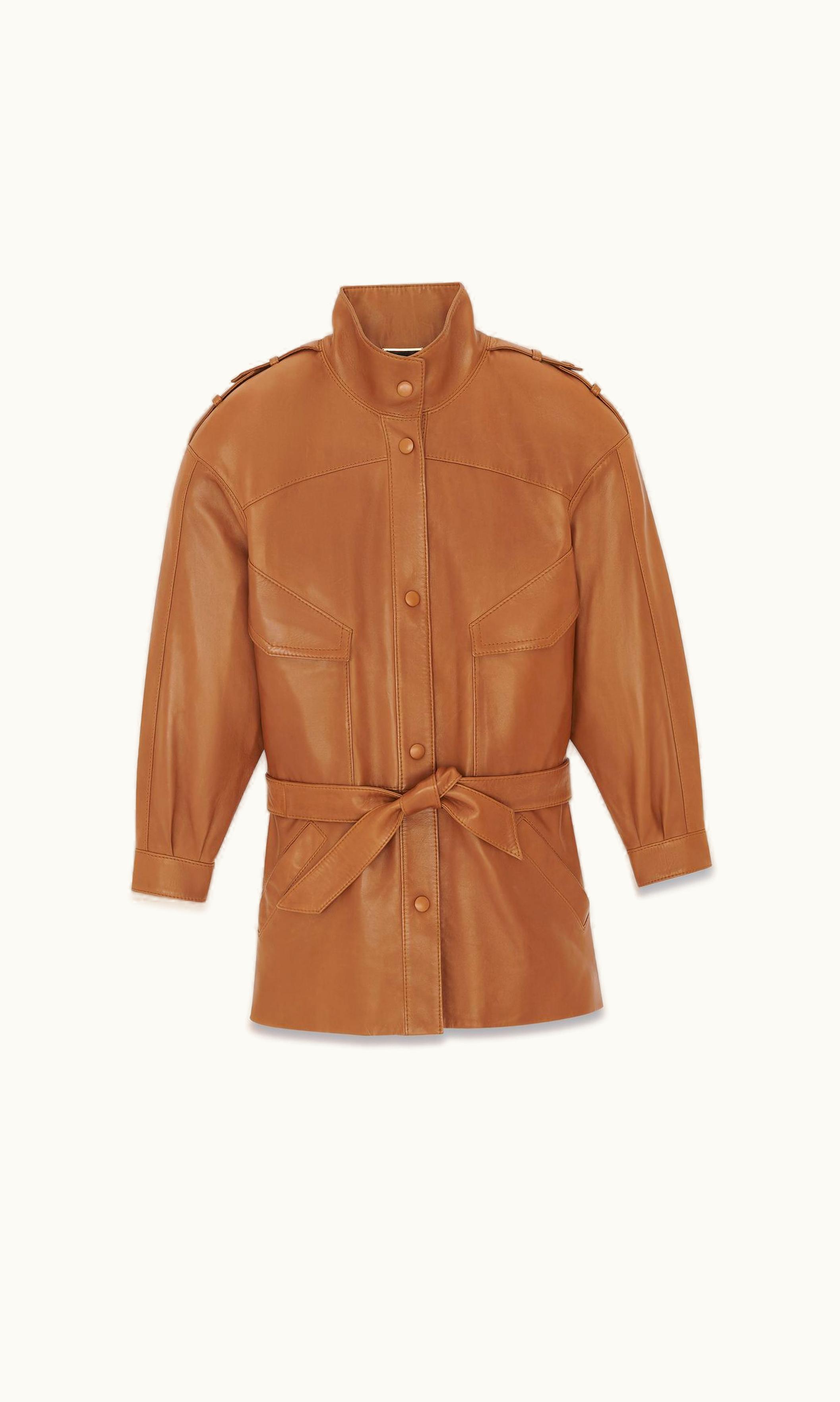 Saint Laurent Saint Laurent Belted Parka In Lambskin Marron Glace