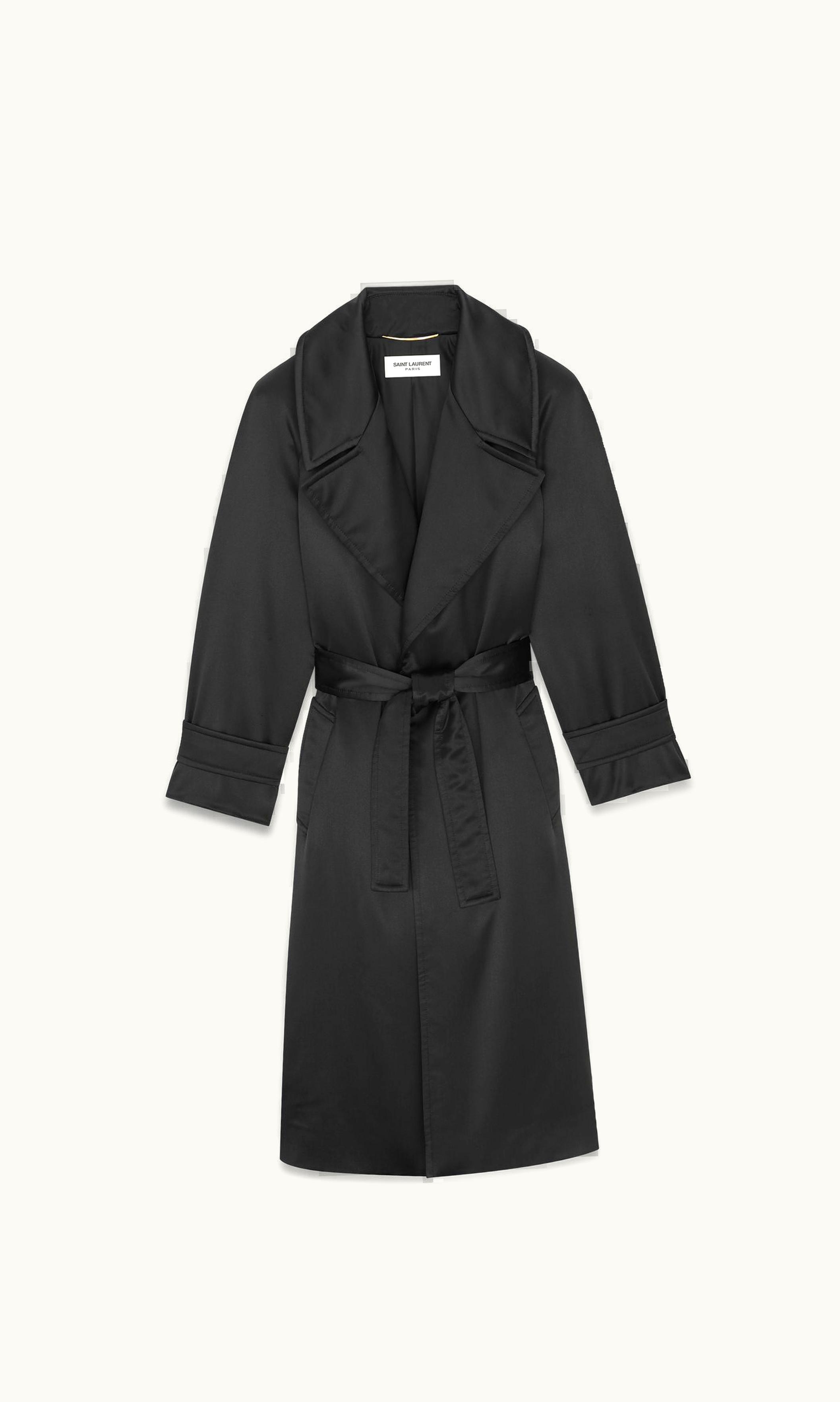 Saint Laurent Saint Laurent Belted Wrap Coat In Crepe Satin Black