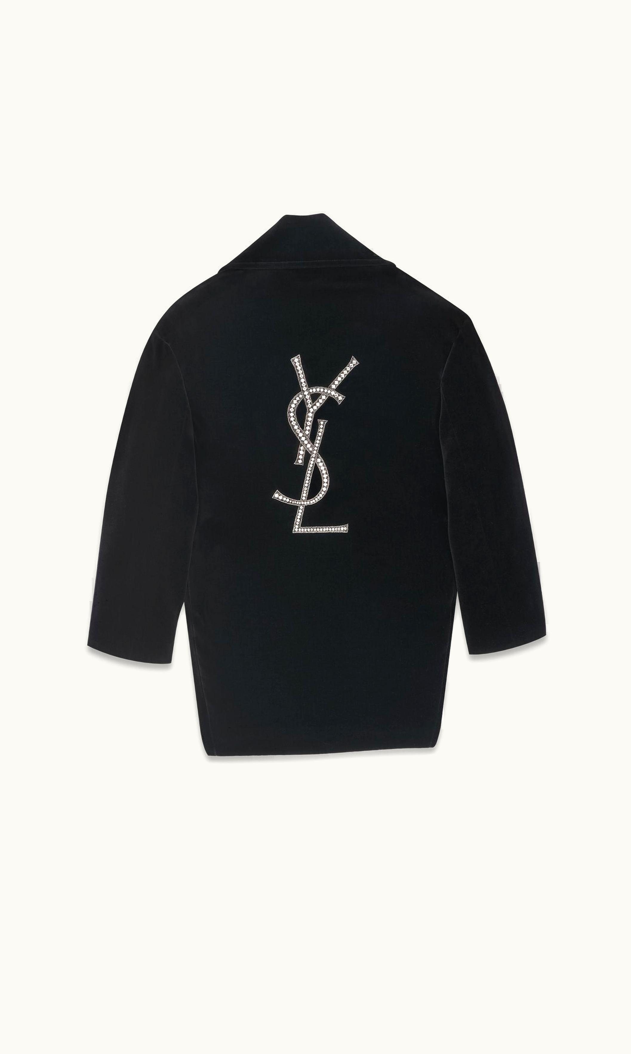 Saint Laurent Saint Laurent Cassandre Peacoat In Cotton Velvet Noir