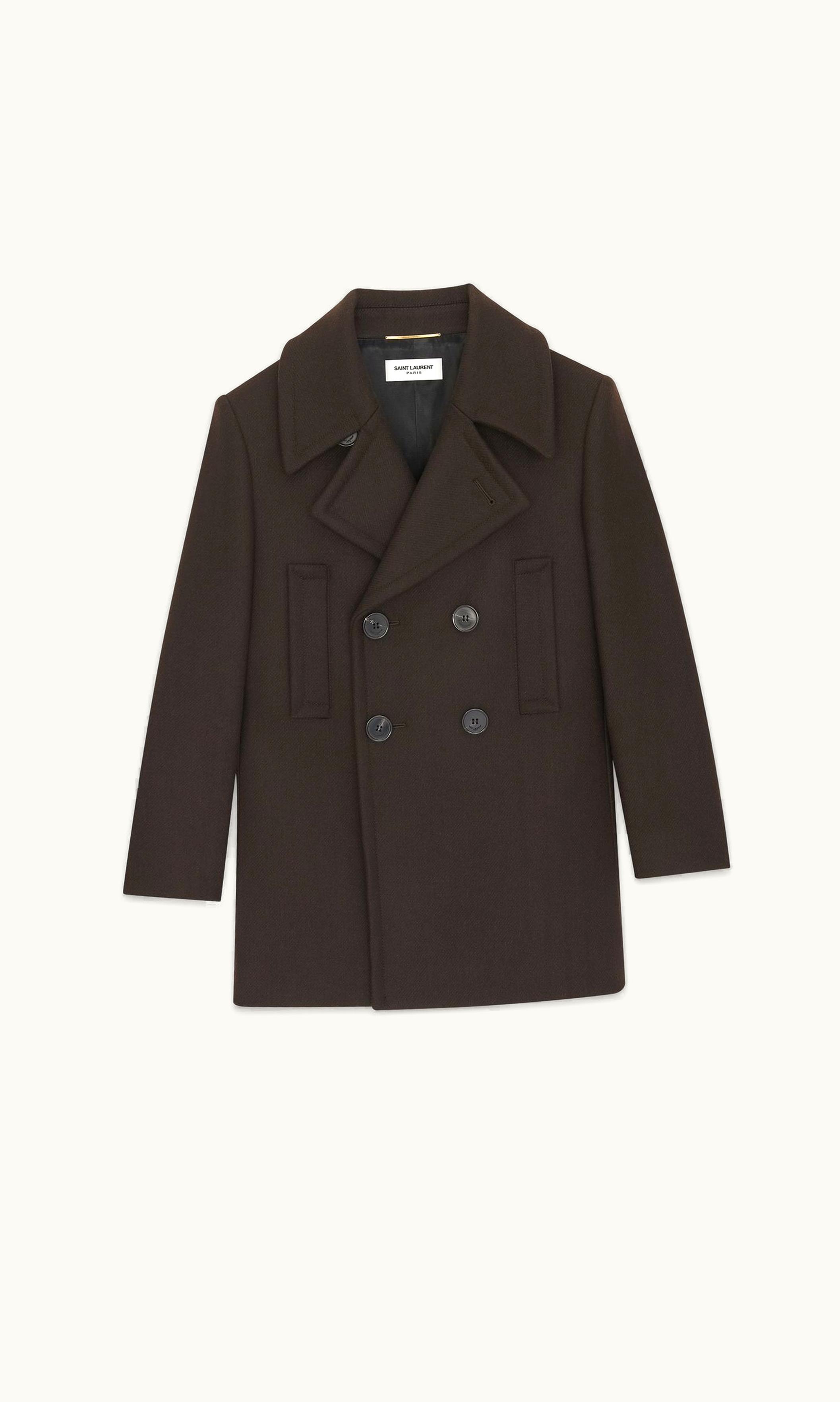 Saint Laurent Saint Laurent Double-Breasted Peacoat In Wool Gabardine Marron Fonce