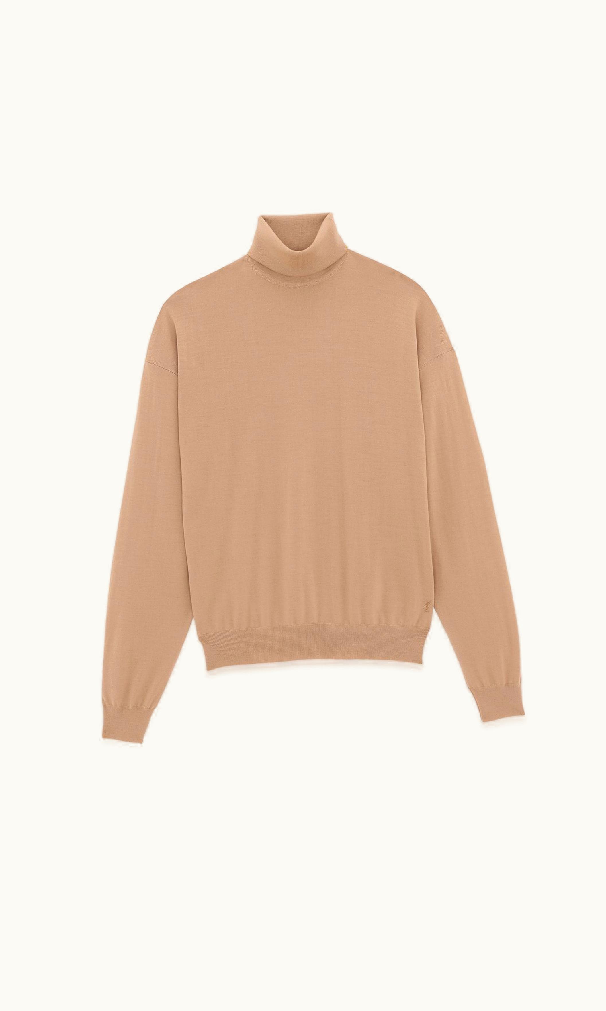 Saint Laurent Saint Laurent Cassandre Turtleneck Sweater In Wool Camel