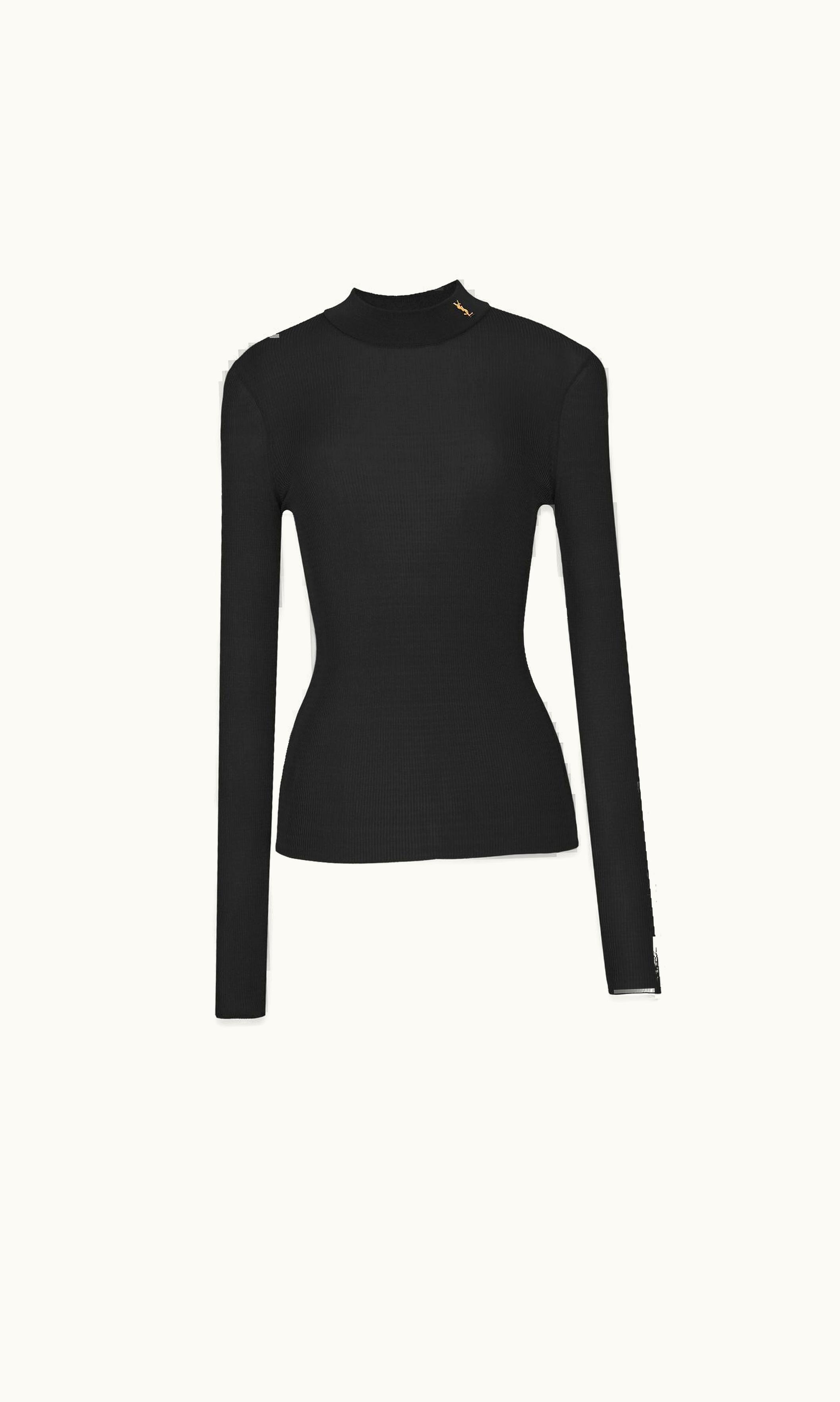 Saint Laurent Saint Laurent Cassandre Ribbed Sweater In Silk Black