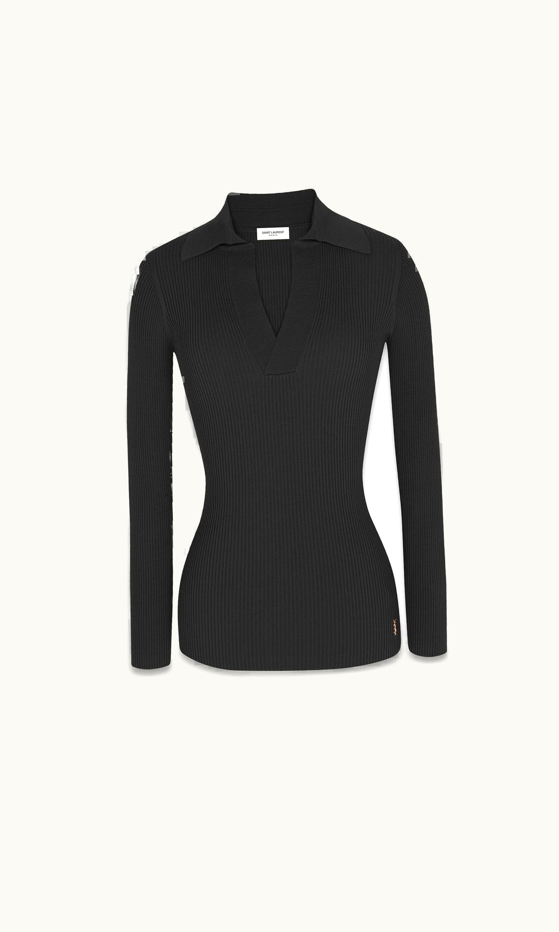 Saint Laurent Saint Laurent Cassandre Top In Ribbed Knit Noir