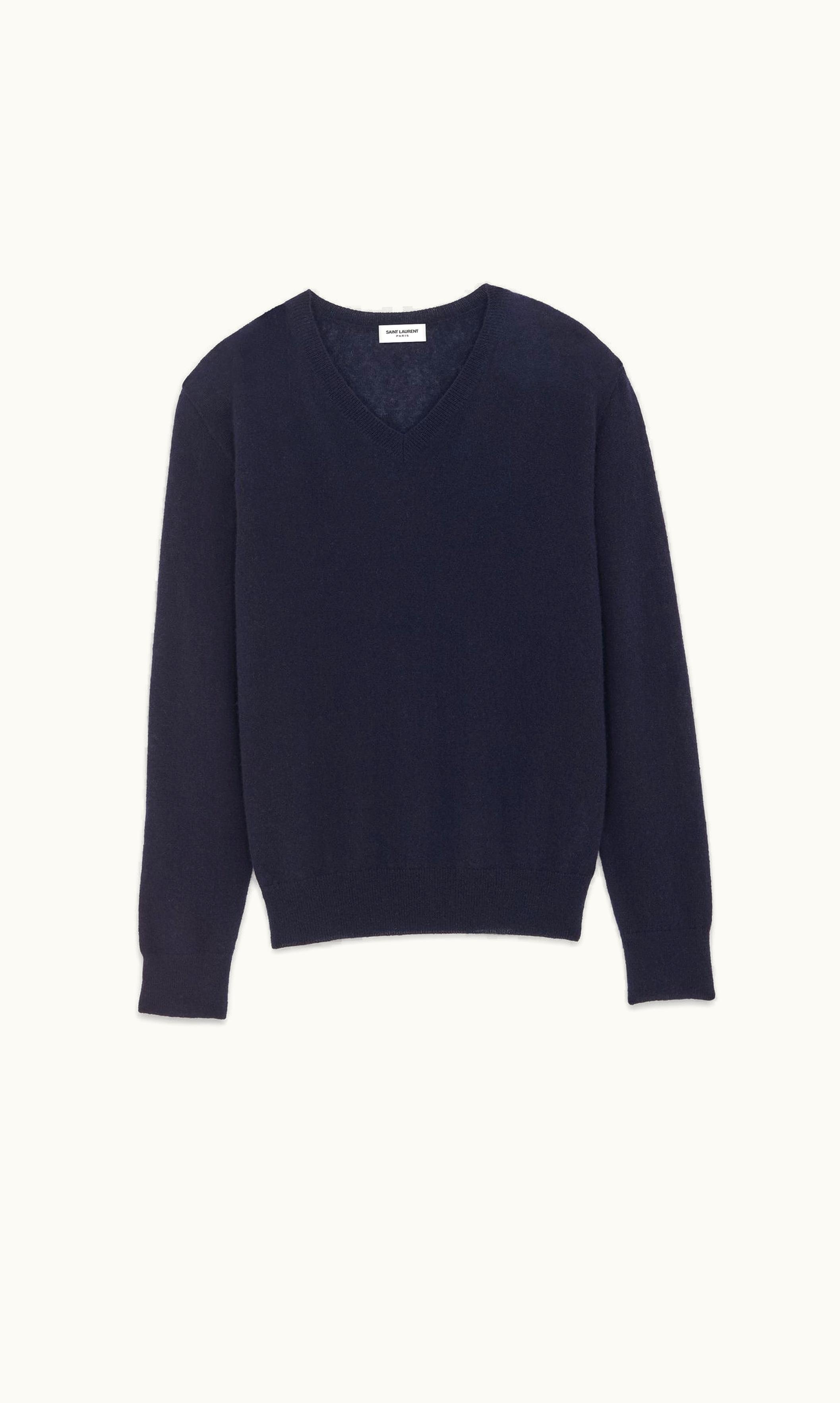 Saint Laurent Saint Laurent V-Neck Sweater In Cashmere And Silk Bleu Nuit