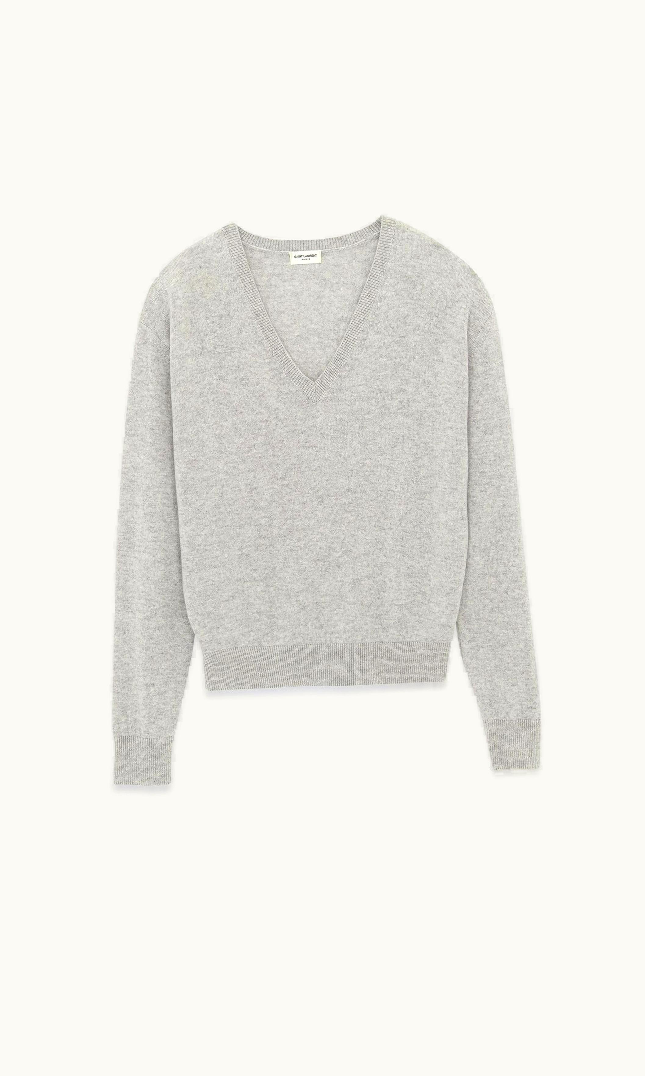 Saint Laurent Saint Laurent V-Neck Sweater In Cashmere Gris Chine