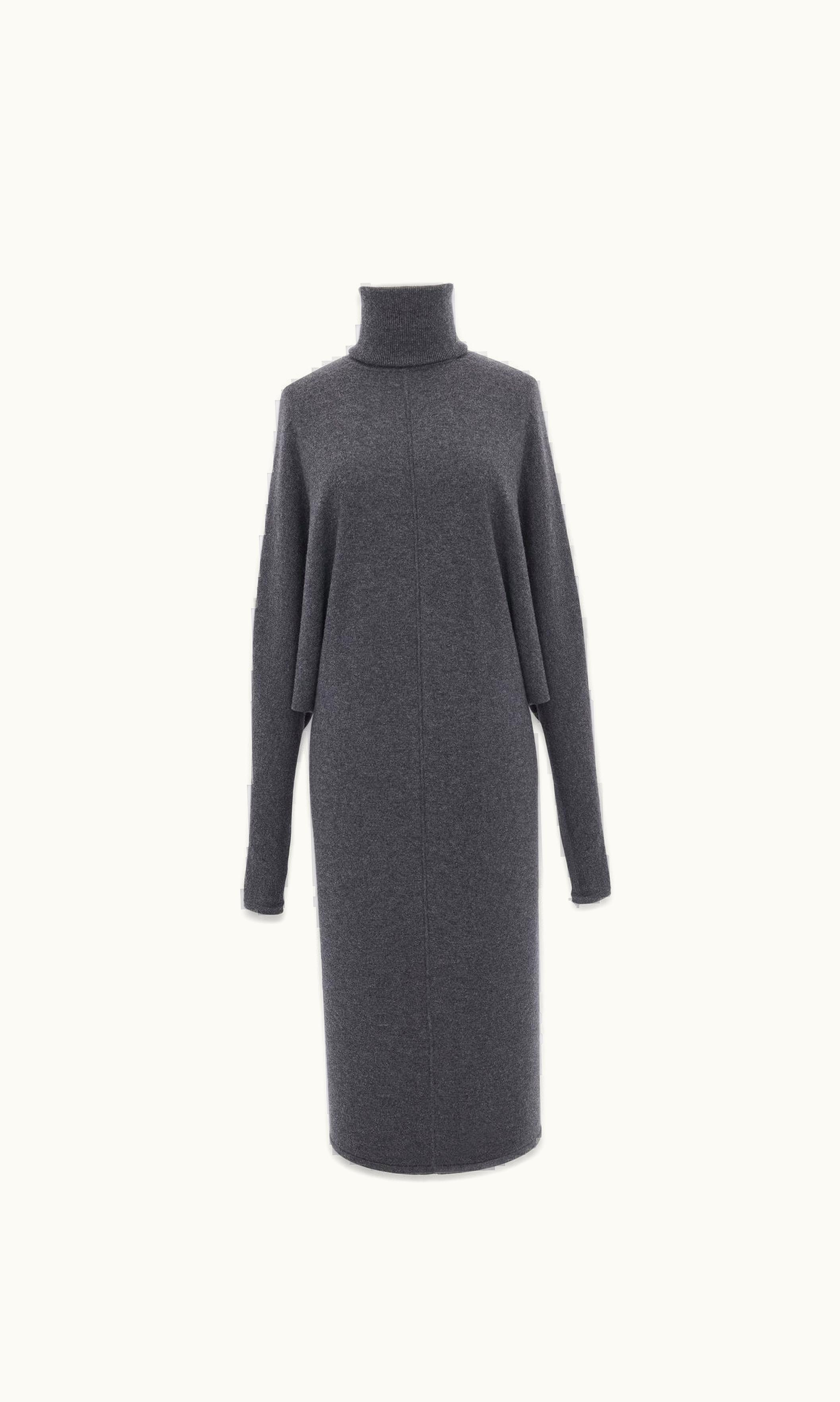 Saint Laurent Saint Laurent Turtleneck Midi Dress In Wool Gris Anthracite