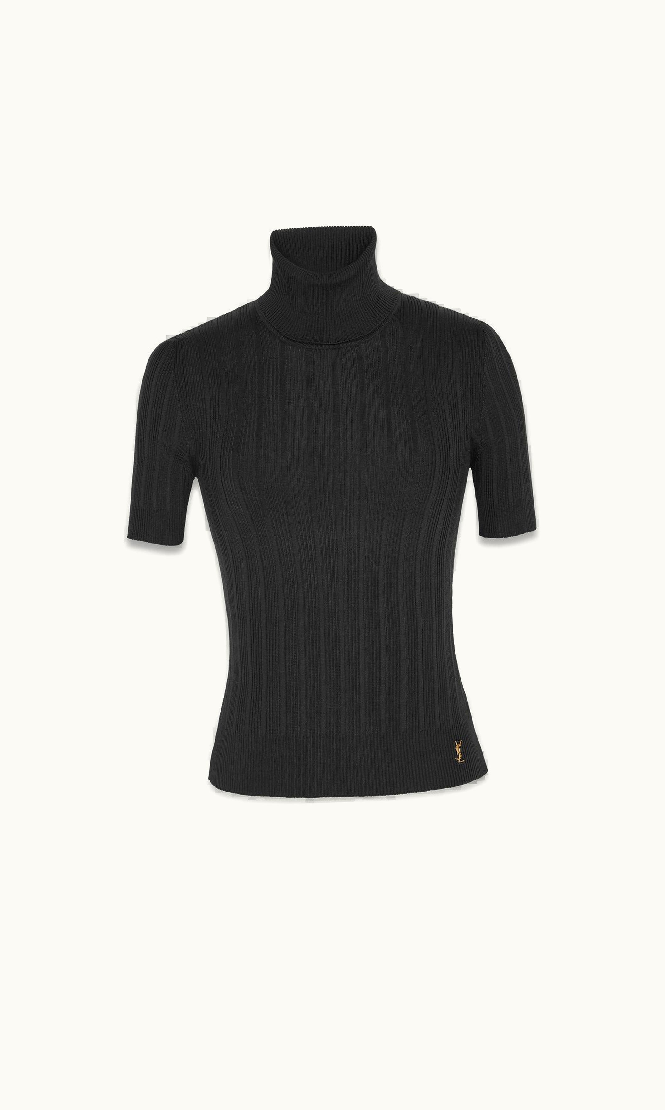 Saint Laurent Saint Laurent Cassandre Top In Ribbed Silk Noir