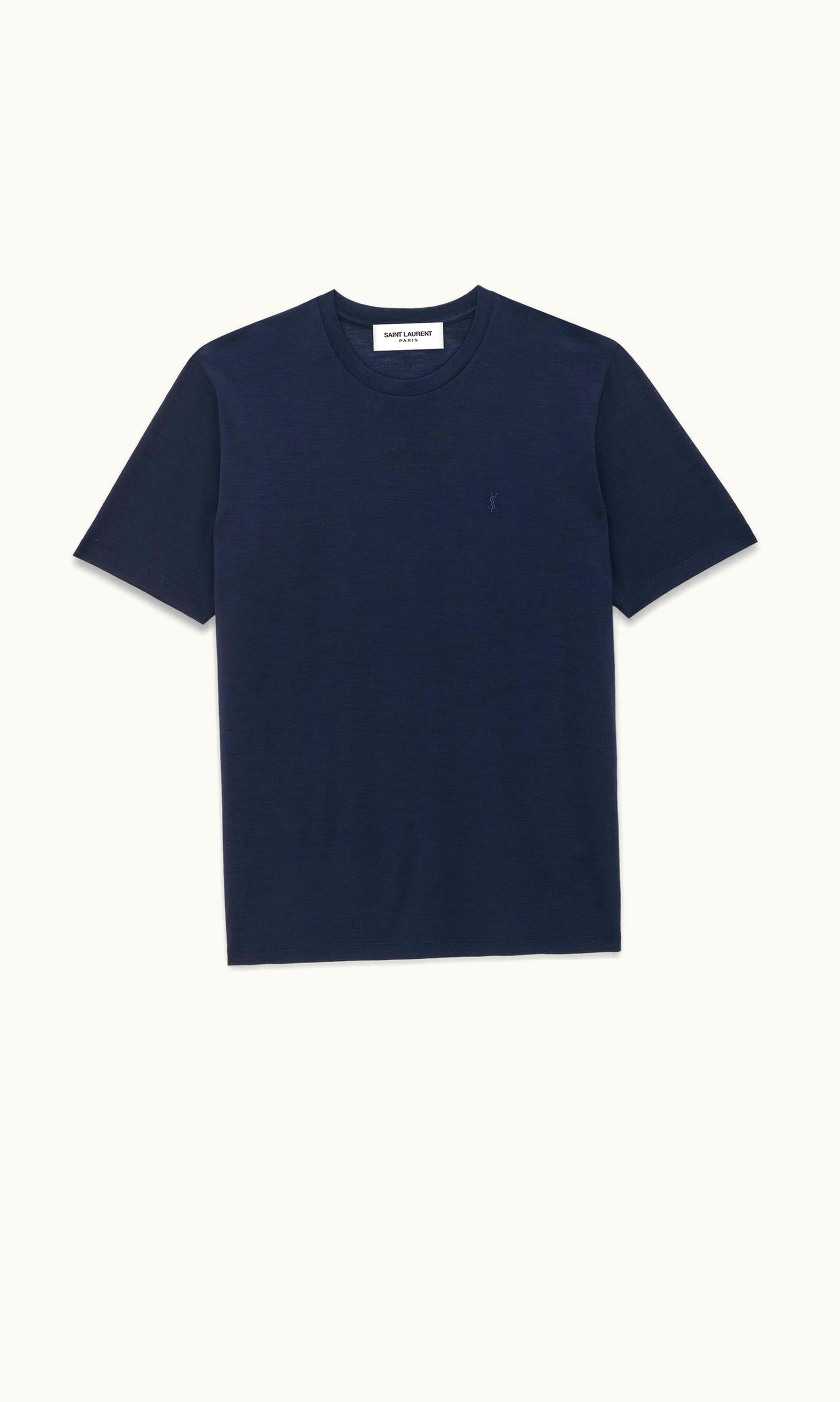 Saint Laurent Saint Laurent Cassandre T-Shirt In Wool And Silk Jersey Indigo