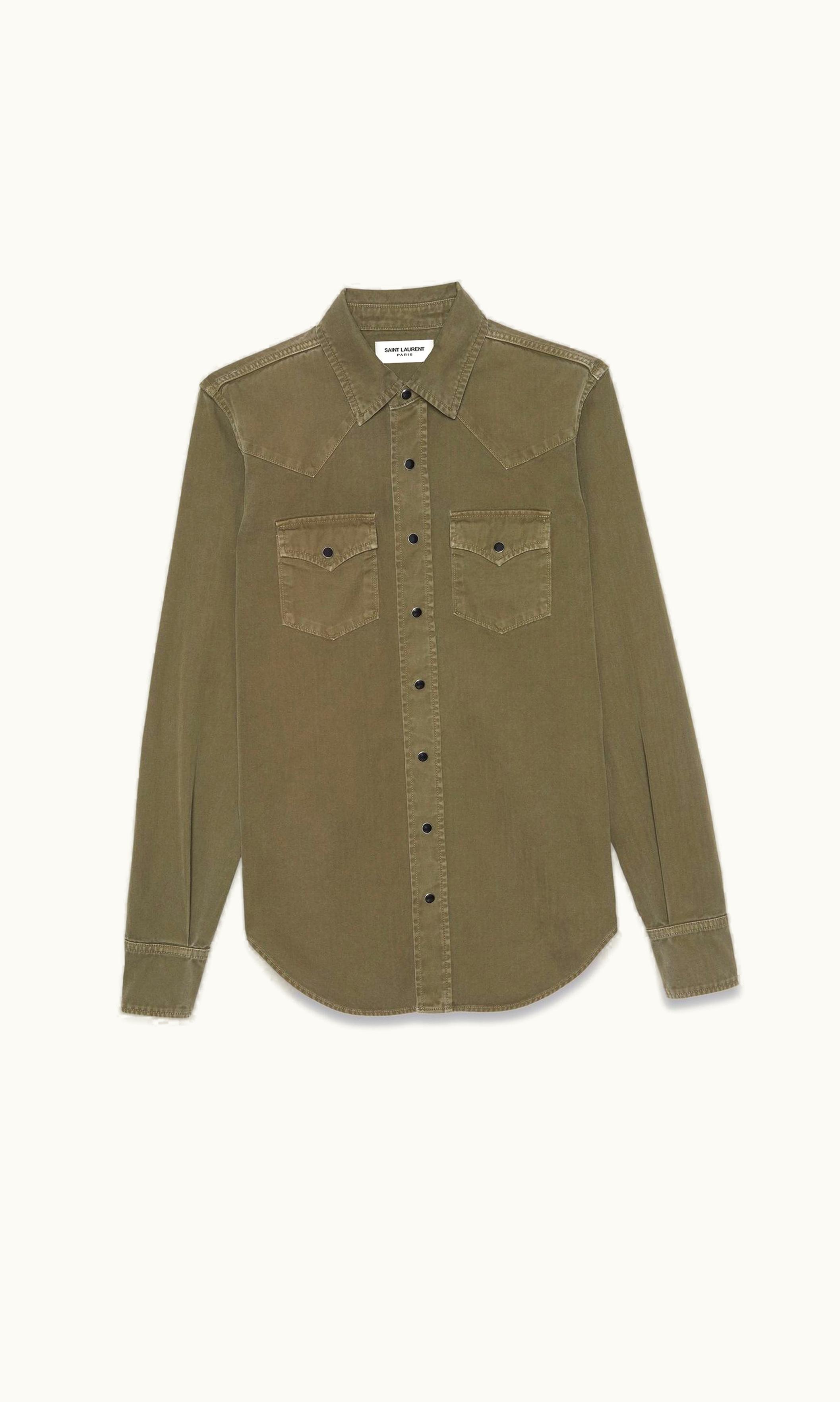 Saint Laurent Saint Laurent Western Shirt In Khaki Stonewashed Denim Khaki Stonewash