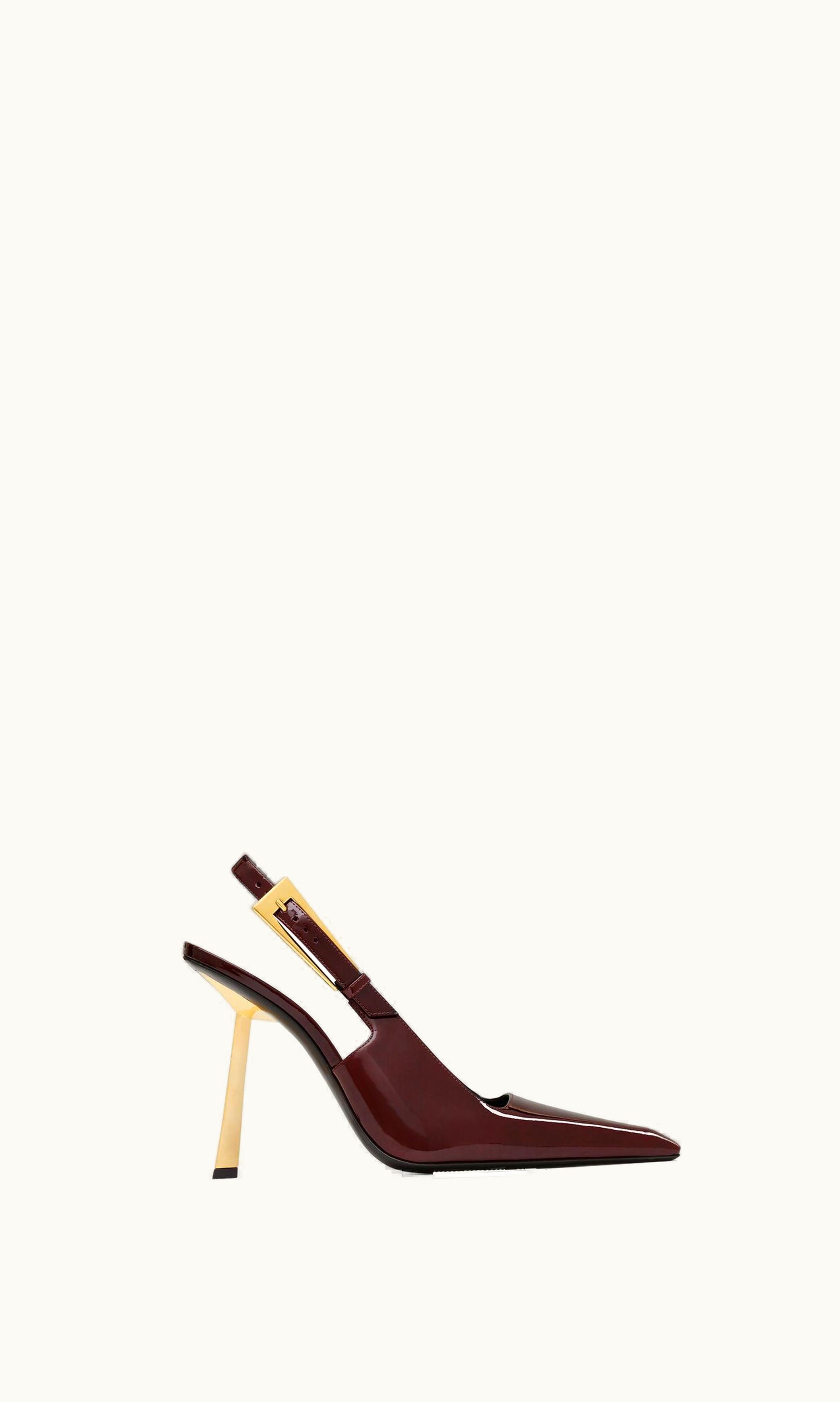 Saint Laurent Saint Laurent Lee Slingback Pumps In Patent Leather Marron Glace