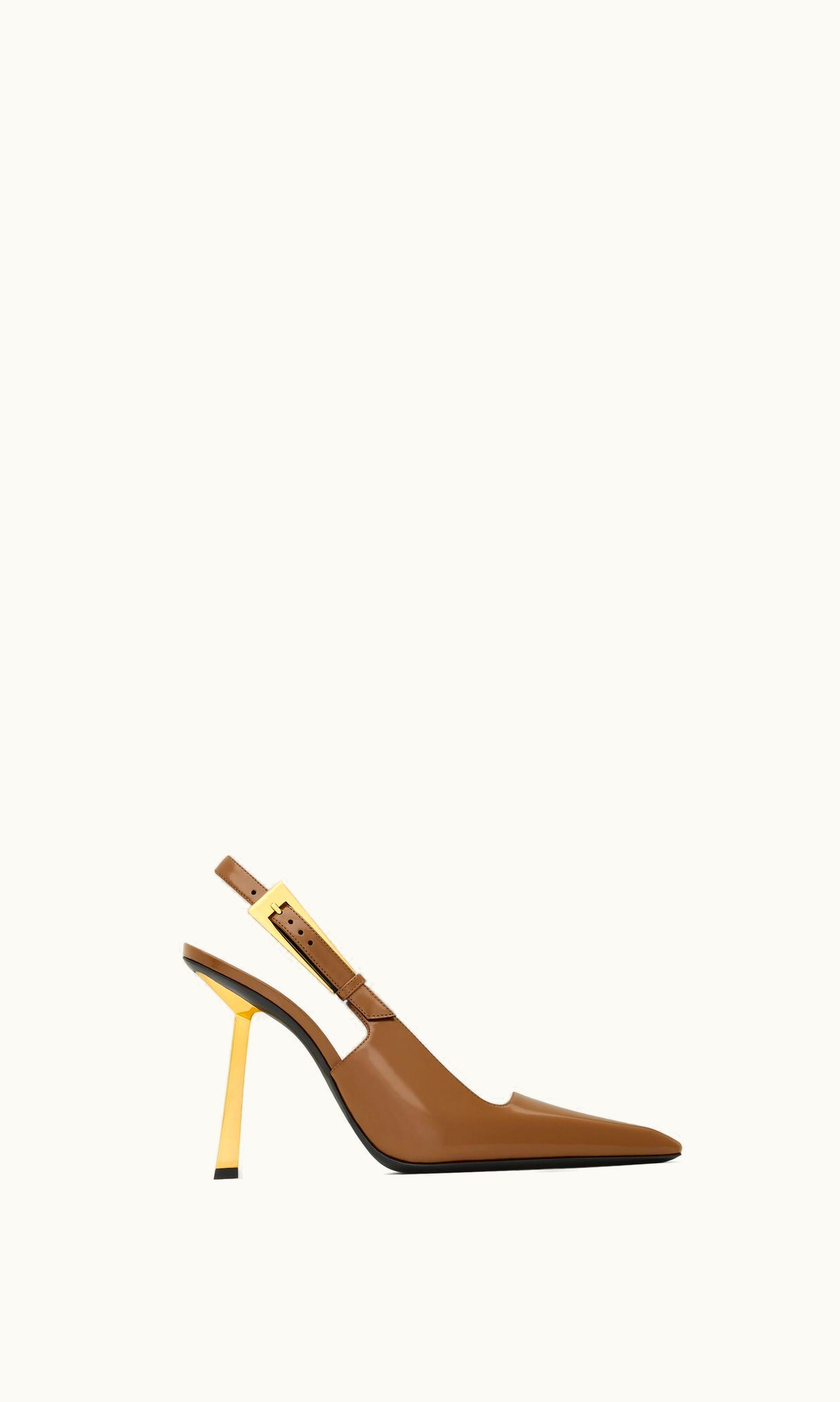 Saint Laurent Saint Laurent Lee Slingback Pumps In Glazed Leather Argile