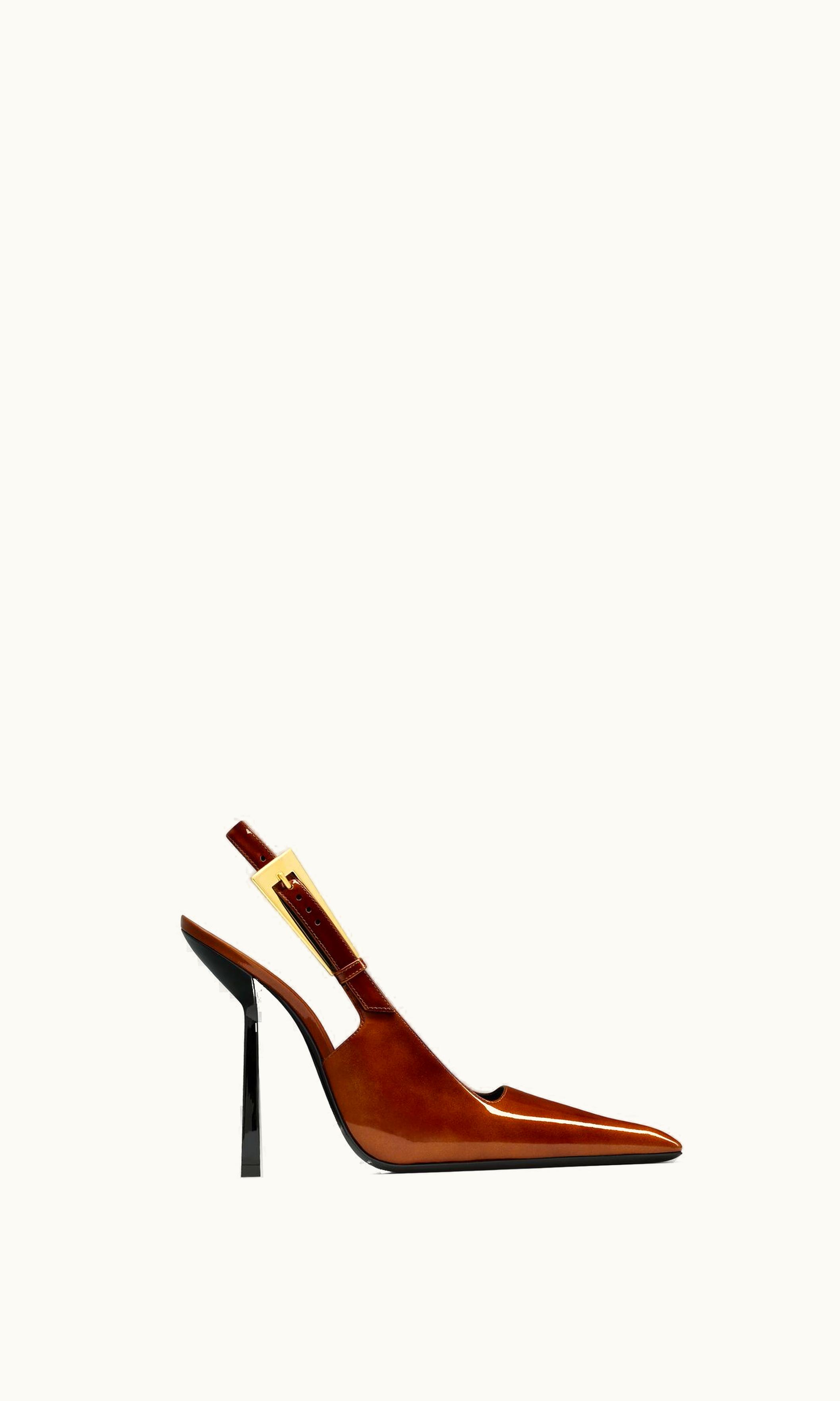 Saint Laurent Saint Laurent Lee Slingback Pumps In Patent Leather Chataigne