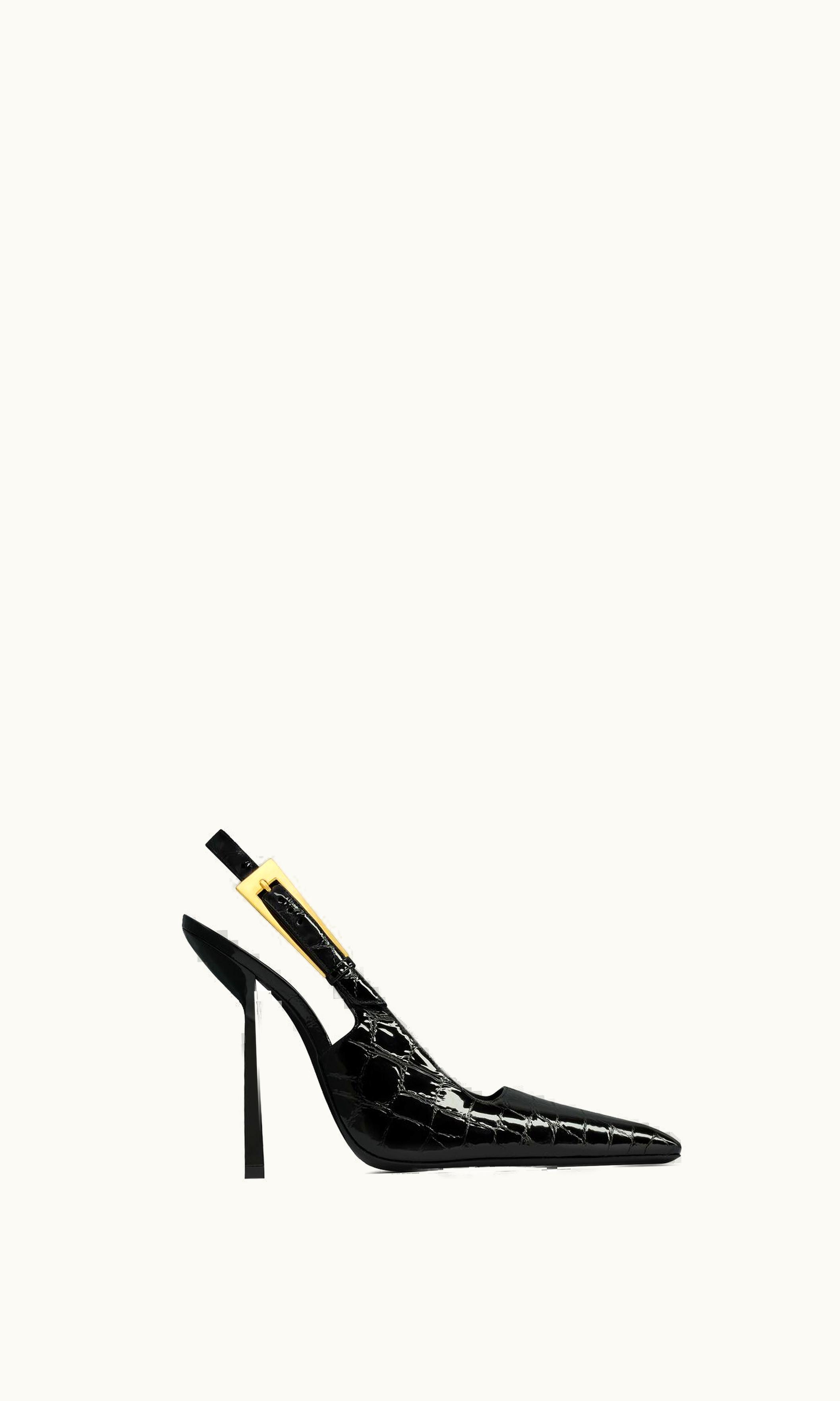 Saint Laurent Saint Laurent Lee Slingback Pumps In Crocodile-Embossed Leather Black