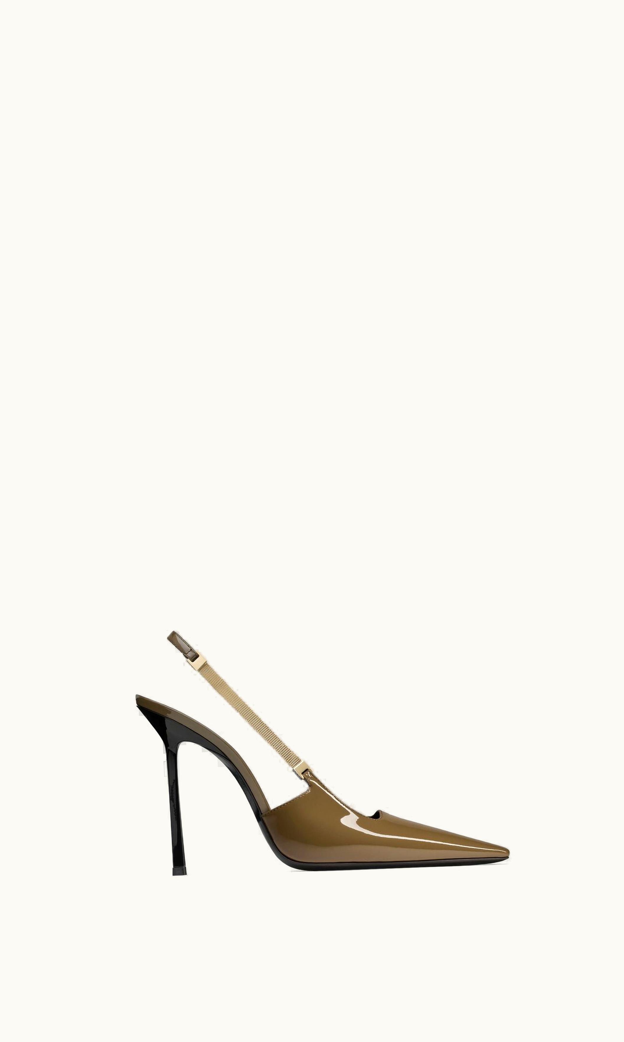 Saint Laurent Saint Laurent Blake Slingback Pumps In Patent Leather Deep Kaki DEEP KAKI