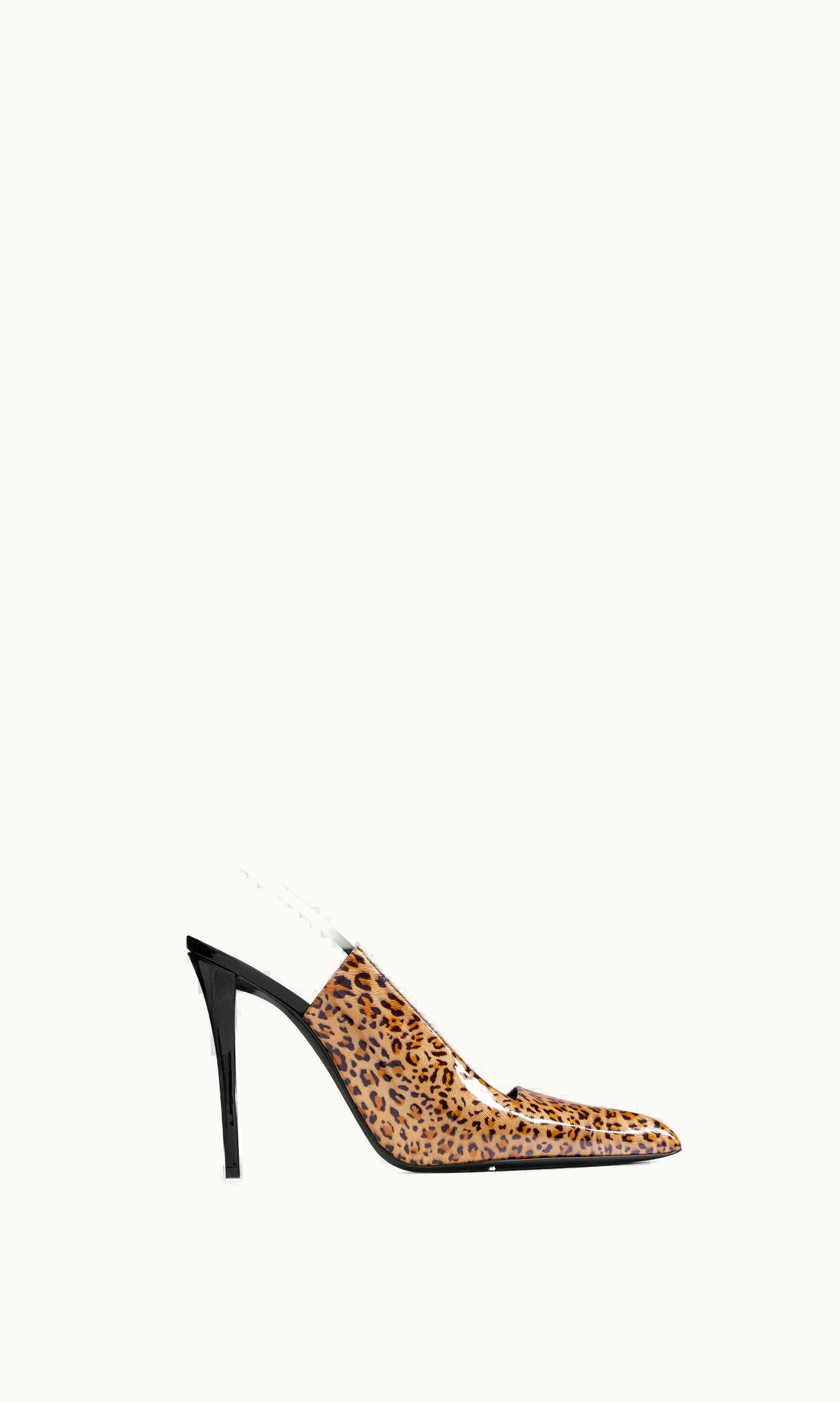 Saint Laurent Saint Laurent Raven Slingback Pumps In Leopard-Print Patent Leather Leopard