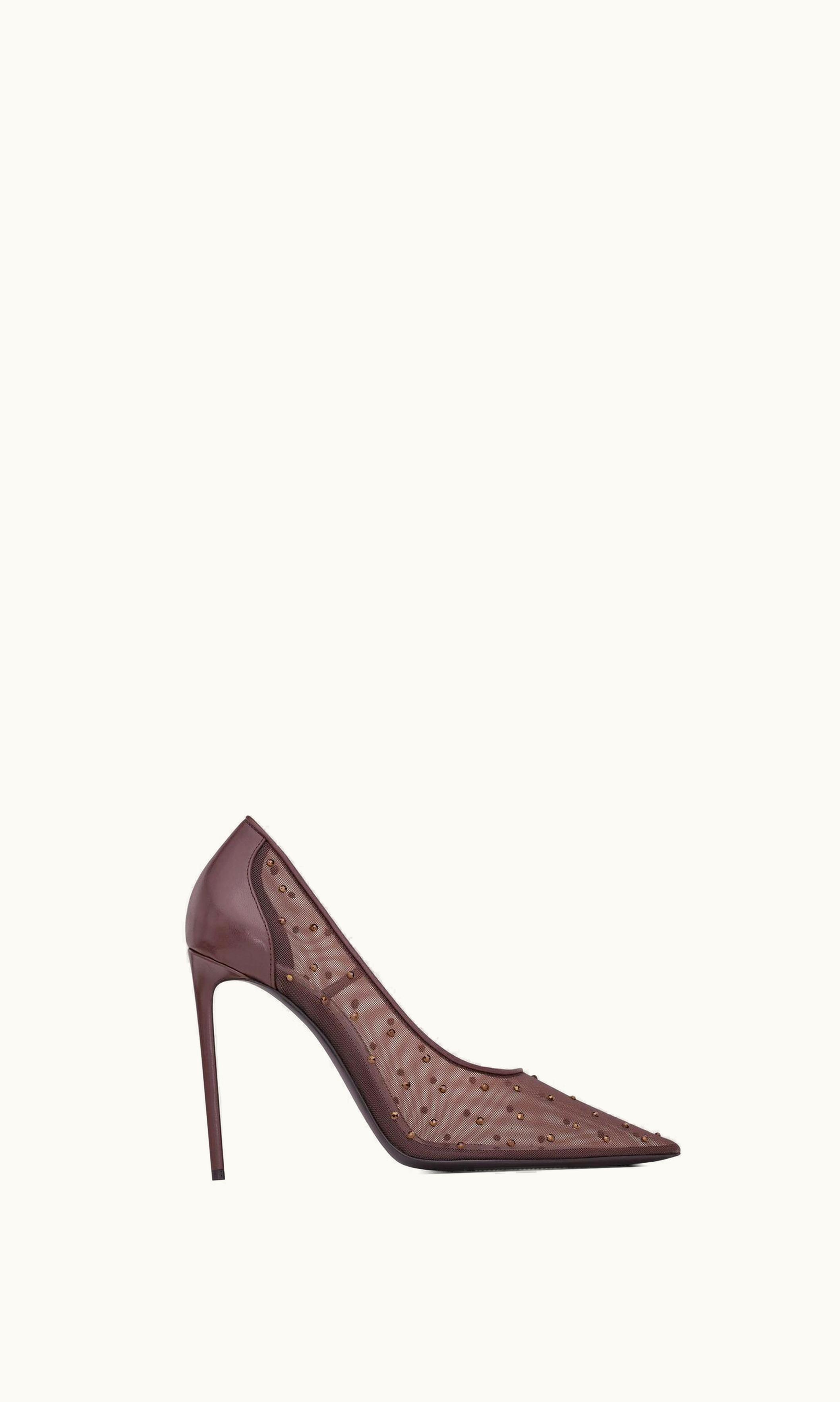 Saint Laurent Saint Laurent Anja Pumps In Rhinestone Mesh Deep Brown