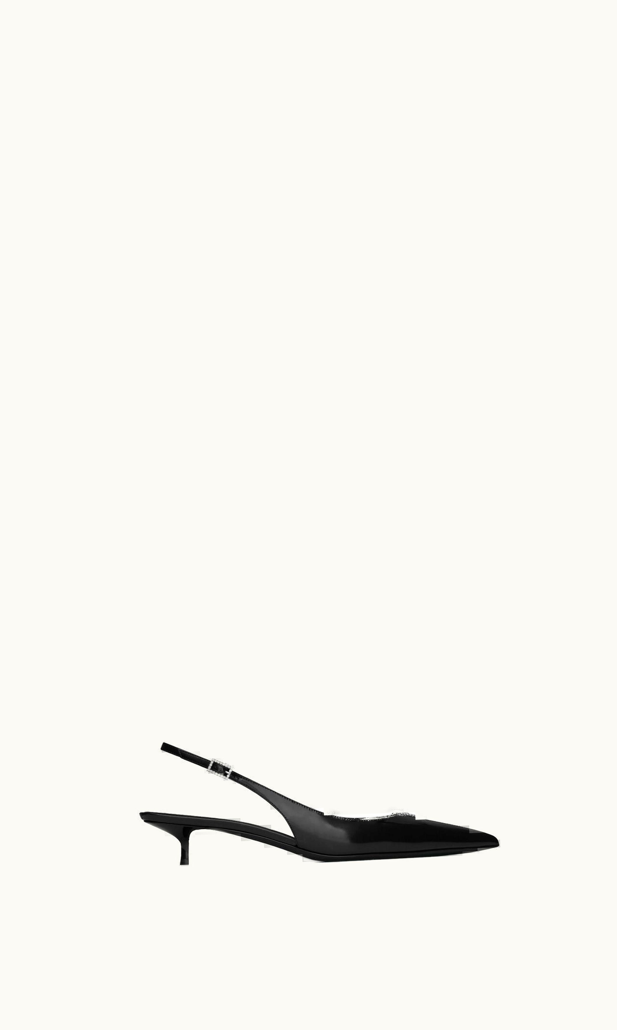 Saint Laurent Saint Laurent Cherish Slingback Pumps In Glazed Leather With Rhinestones Black