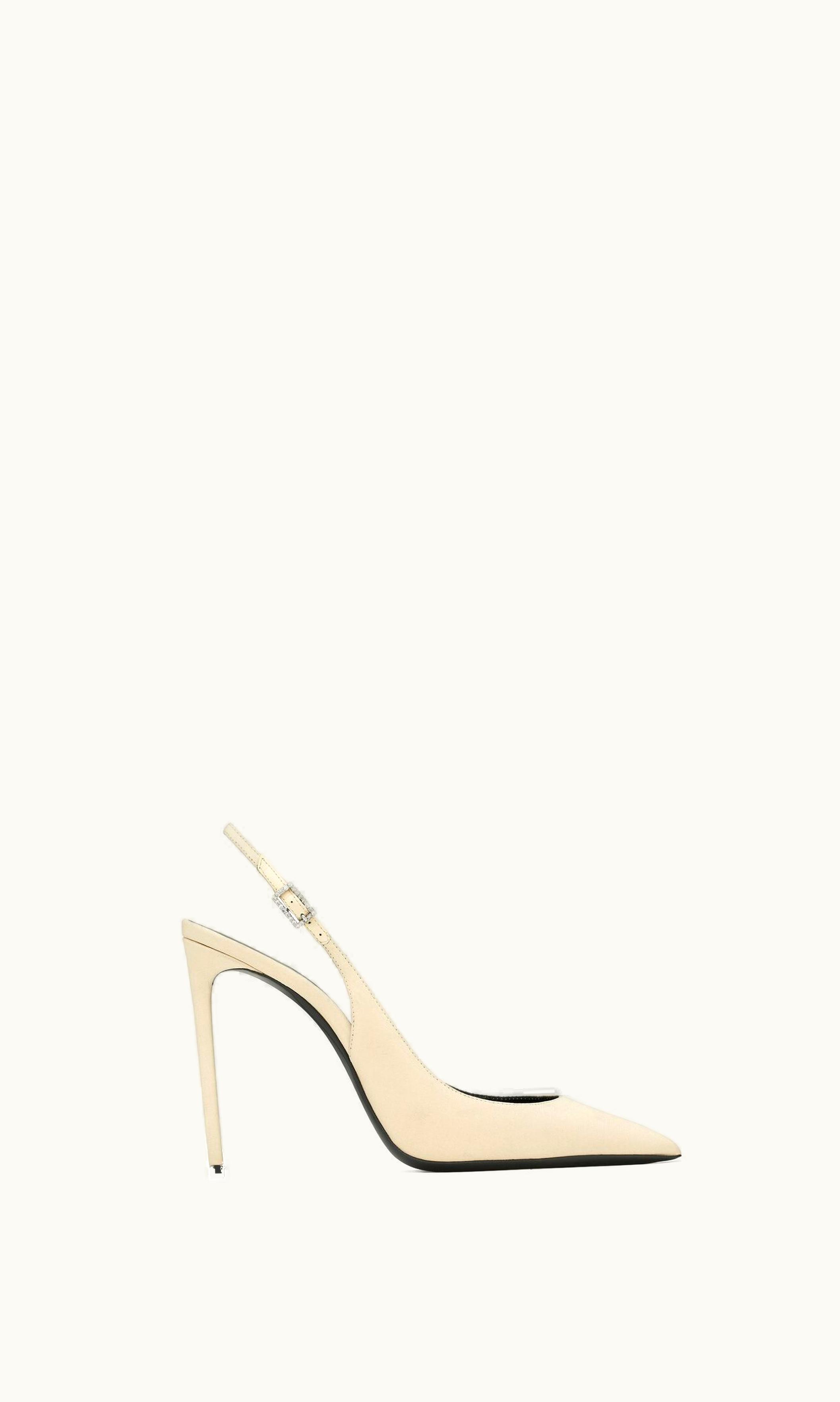 Saint Laurent Saint Laurent Zoe Slingback Pumps In Crepe De Chine Ivory