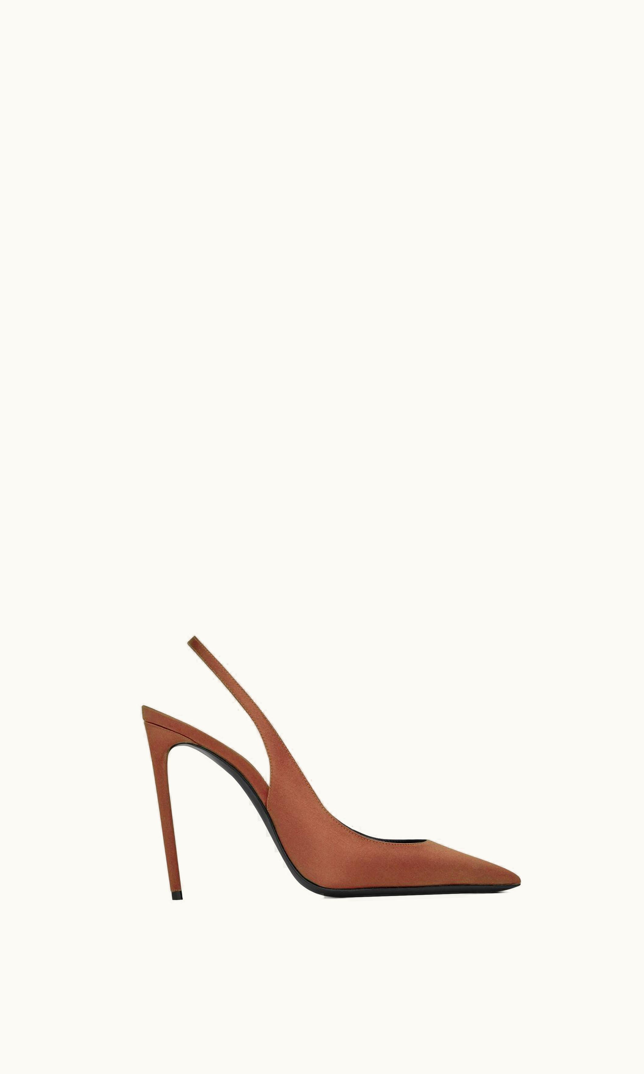 Saint Laurent Saint Laurent Zoe Slingback Pumps In Satin Crepe Brun Pecan