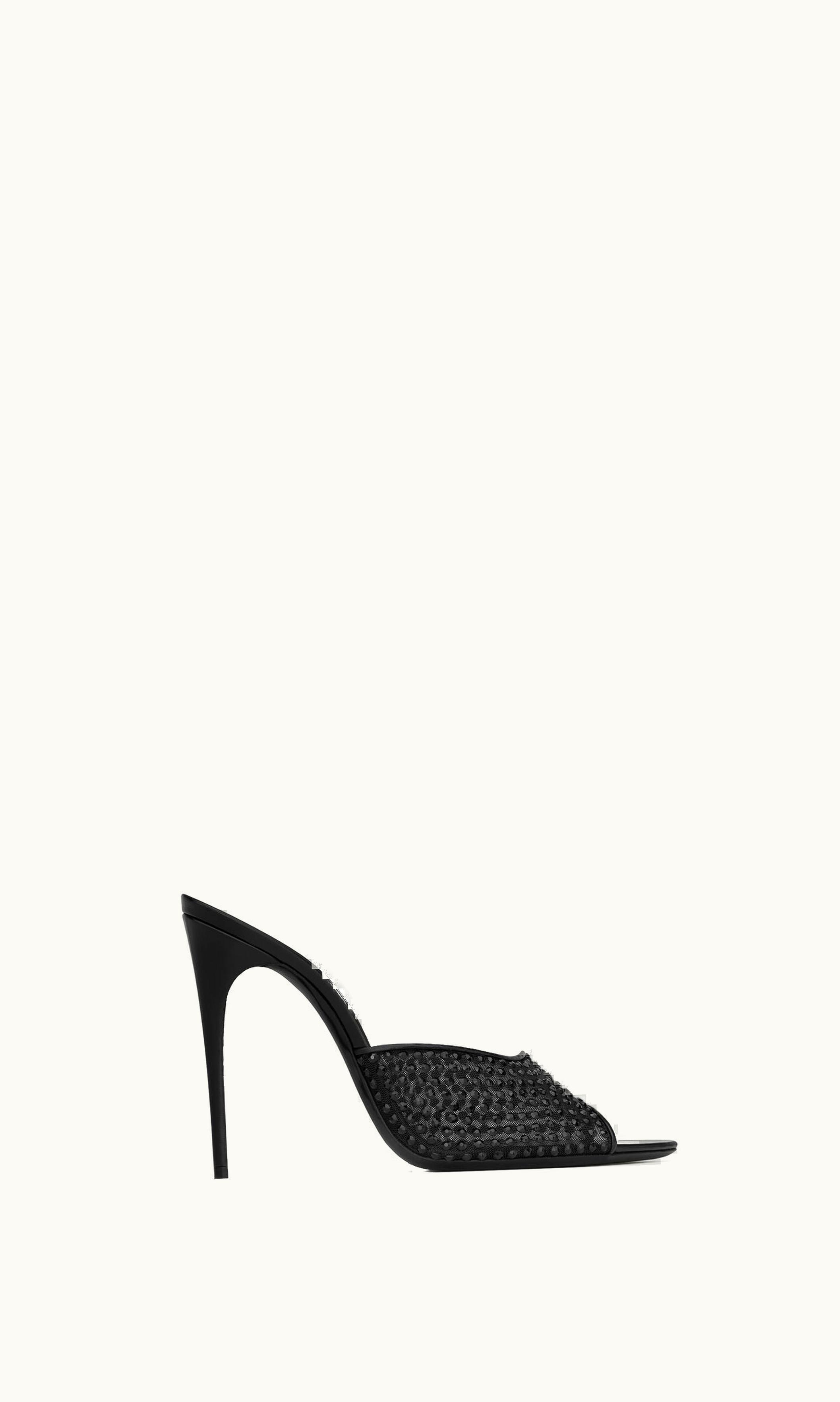 Saint Laurent Saint Laurent Blonde Mules In Rhinestones Mesh Black
