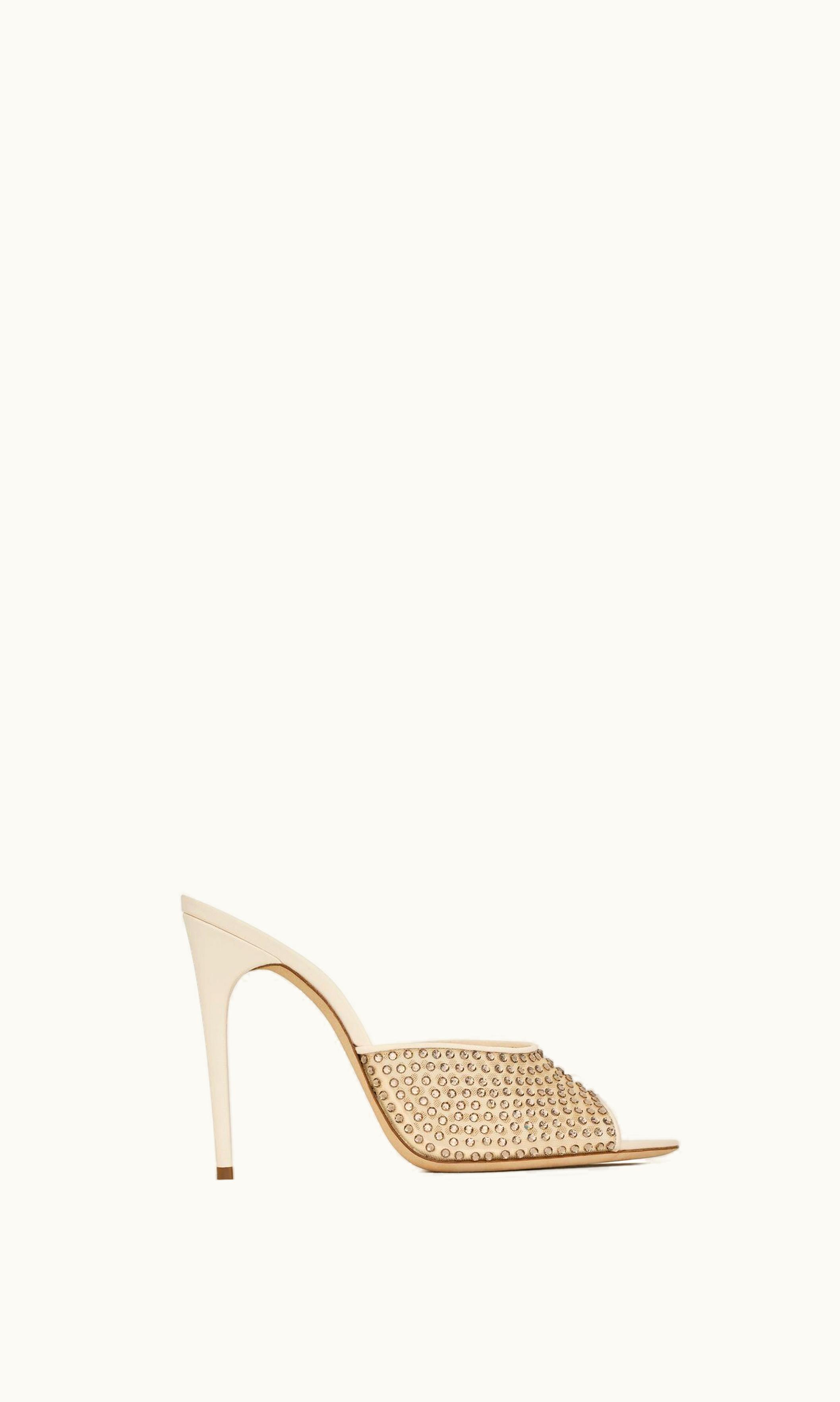 Saint Laurent Saint Laurent Blonde Mules In Rhinestones Mesh Nude And Crystal
