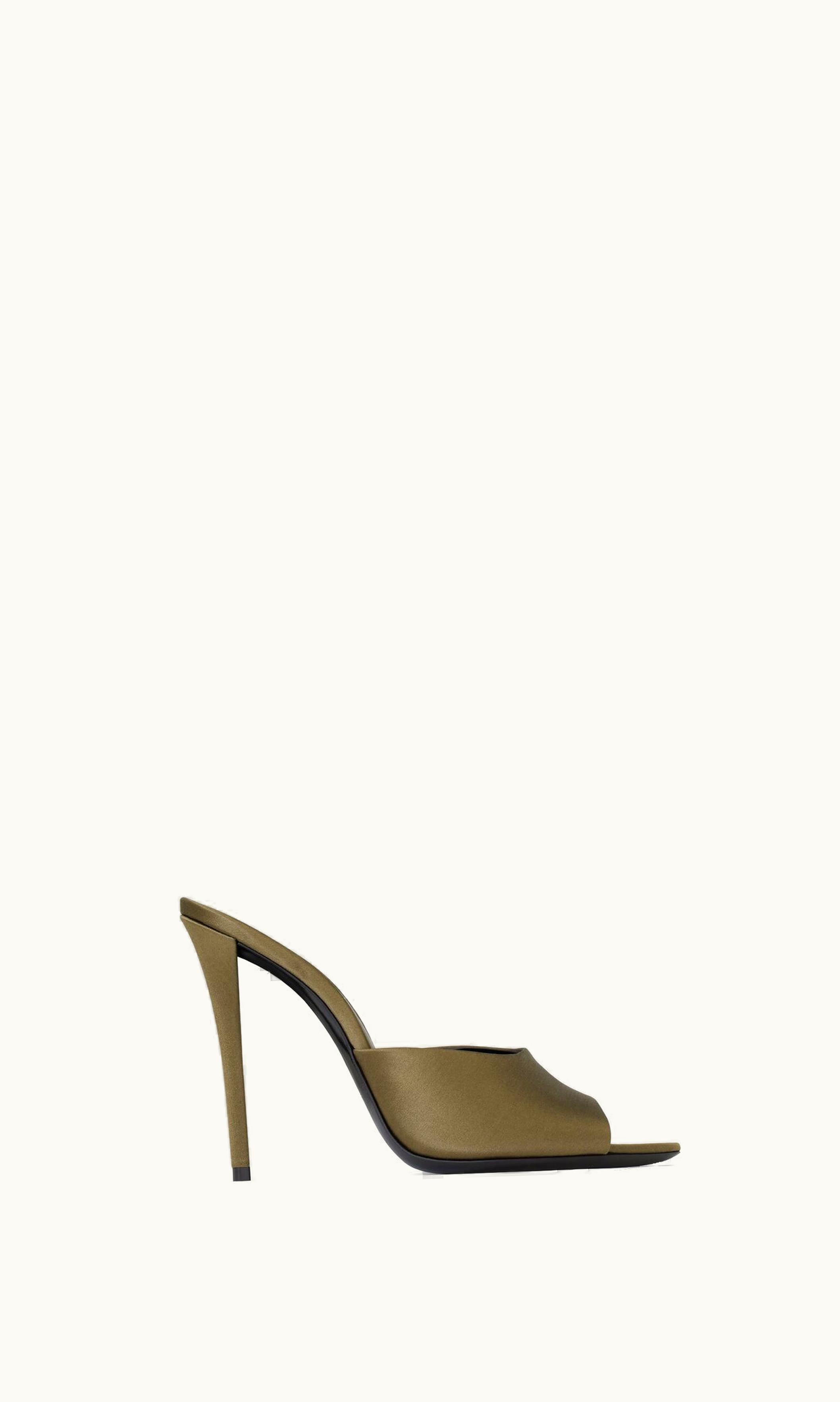Saint Laurent Saint Laurent Goldie Mules In Satin Crepe Deep Kaki DEEP KAKI