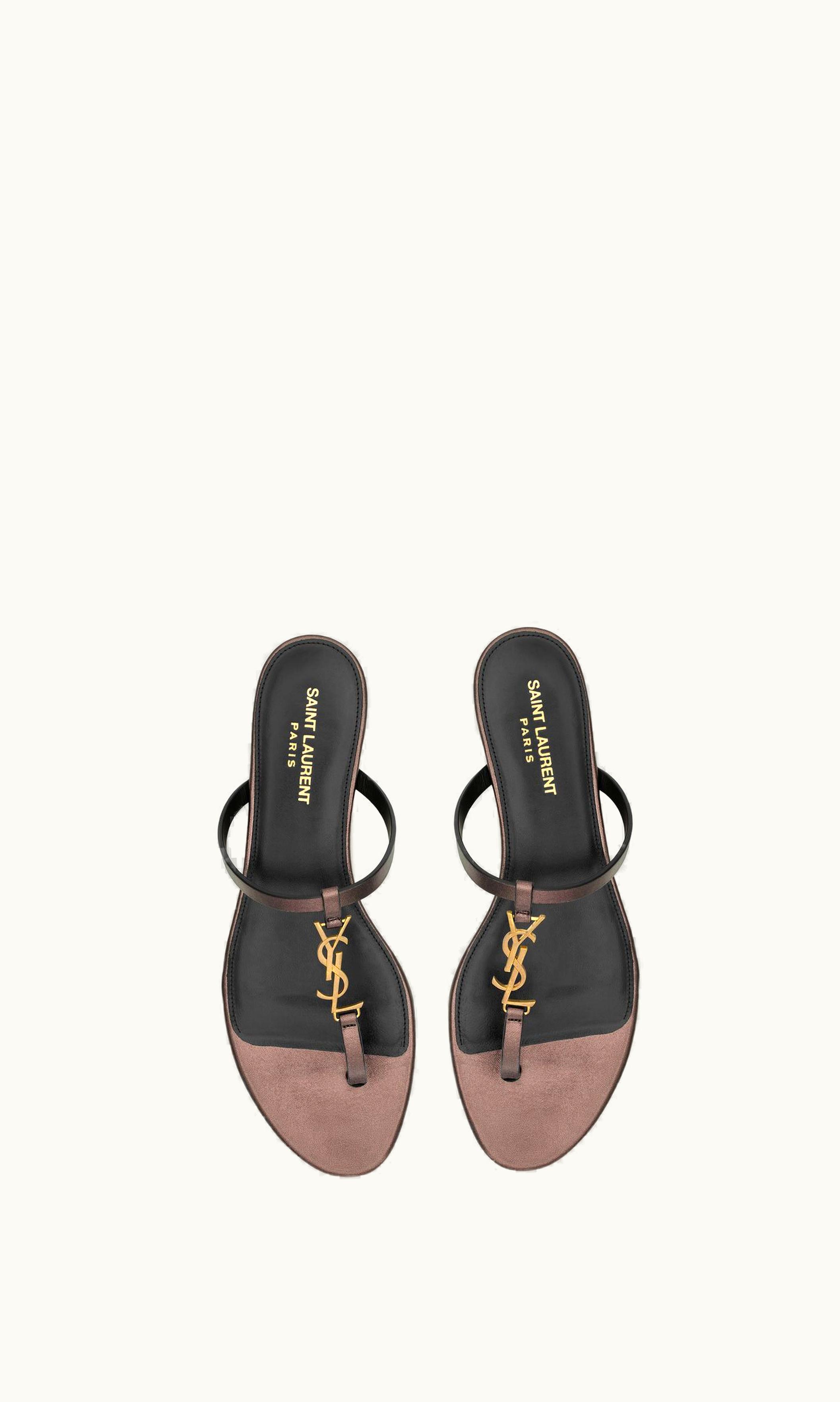 Saint Laurent Saint Laurent Cassandra Slides In Laminated Metallic Leather Metal Brown